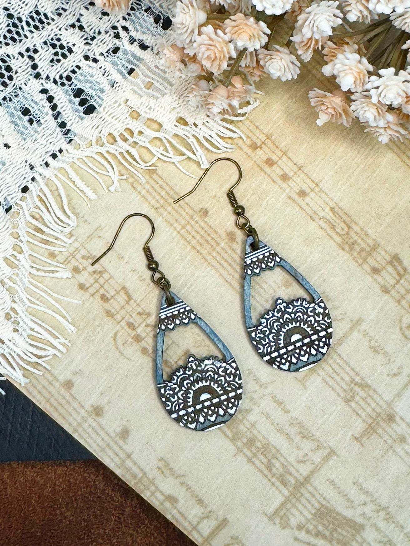 Painted Lace Cut Out Dangle Earrings