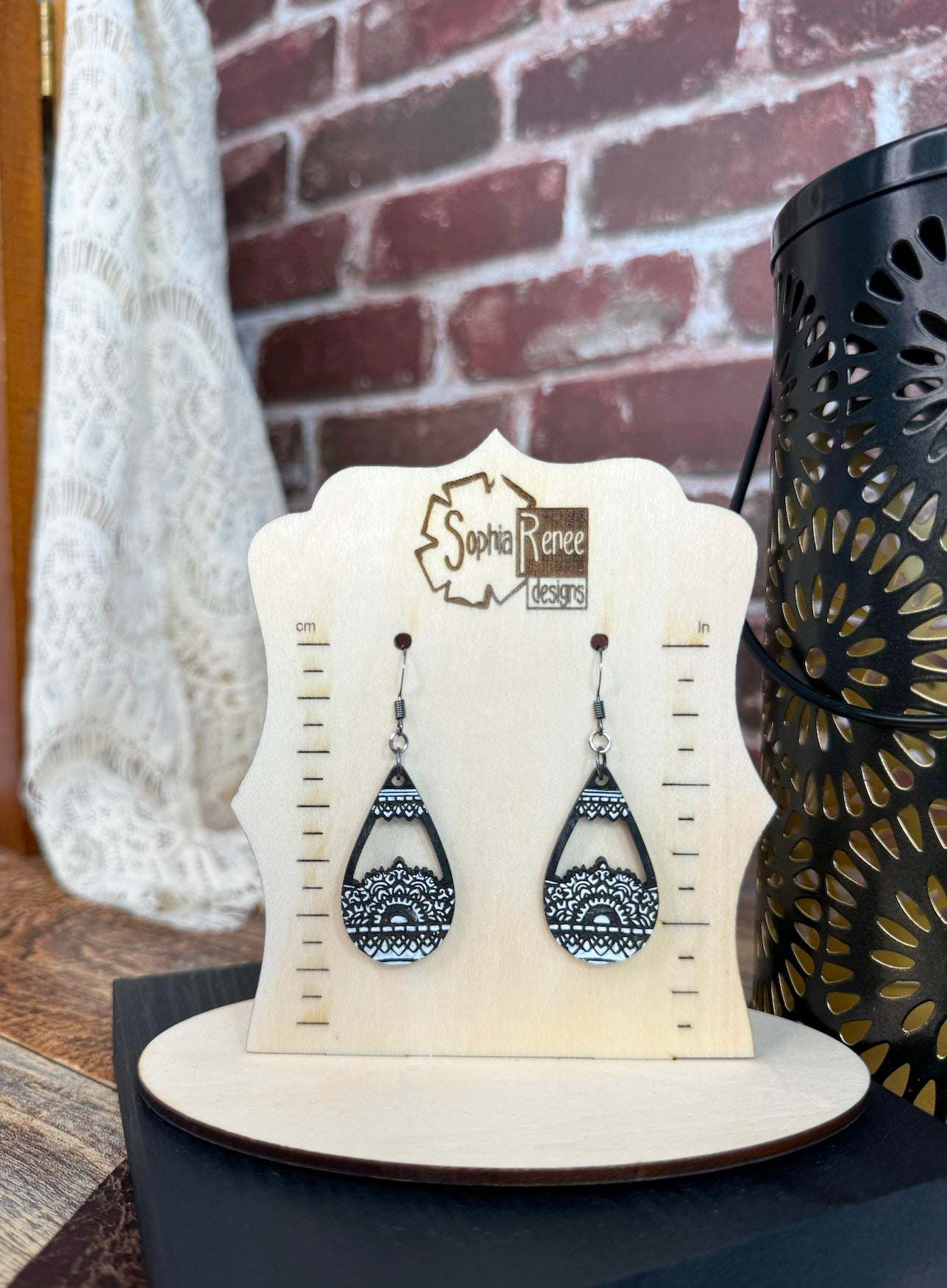 Painted Lace Cut Out Dangle Earrings