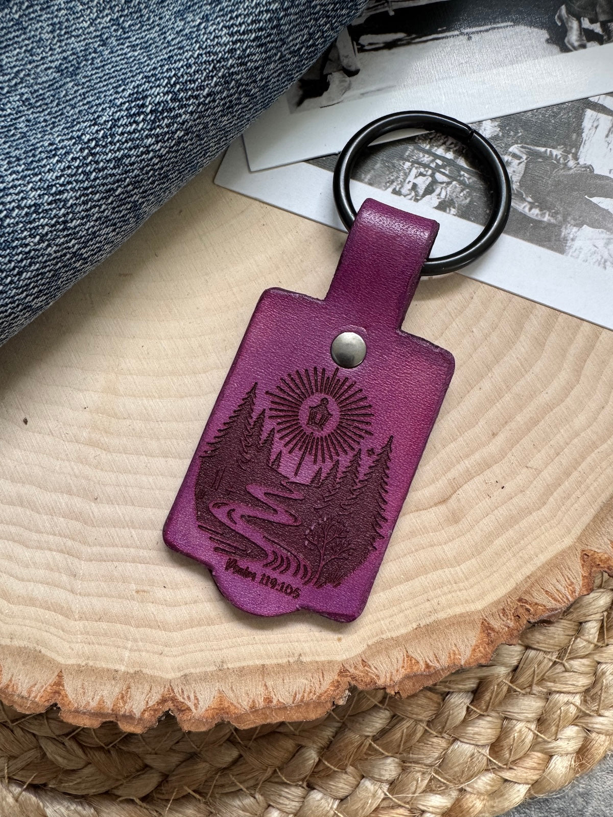 Psalm 119:105 Leather Keychain
