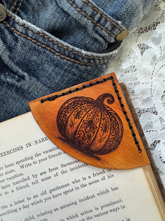 Pumpkin Leather Bookmark – Handcrafted Corner Bookmark