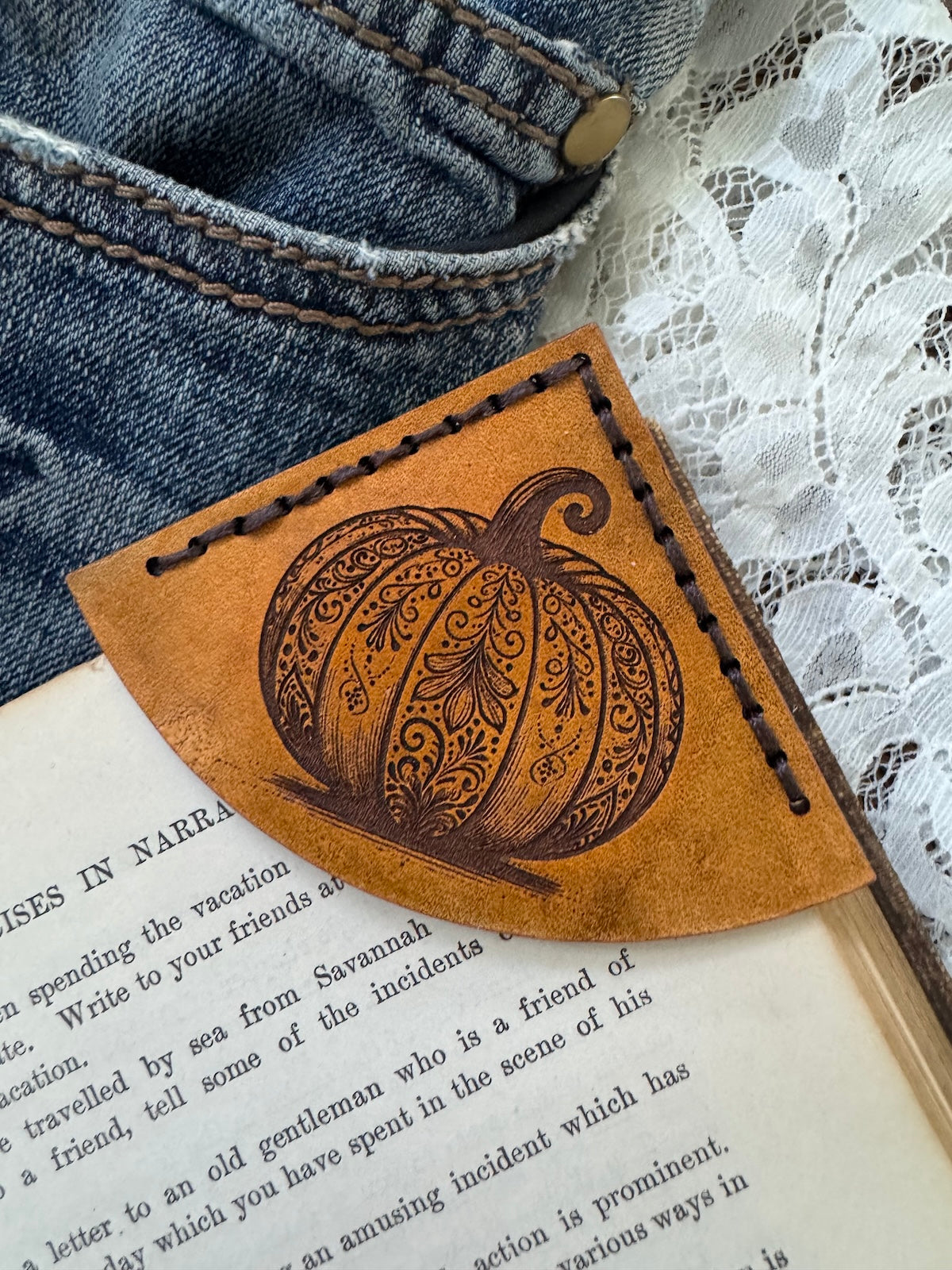 Pumpkin Leather Bookmark – Handcrafted Corner Bookmark