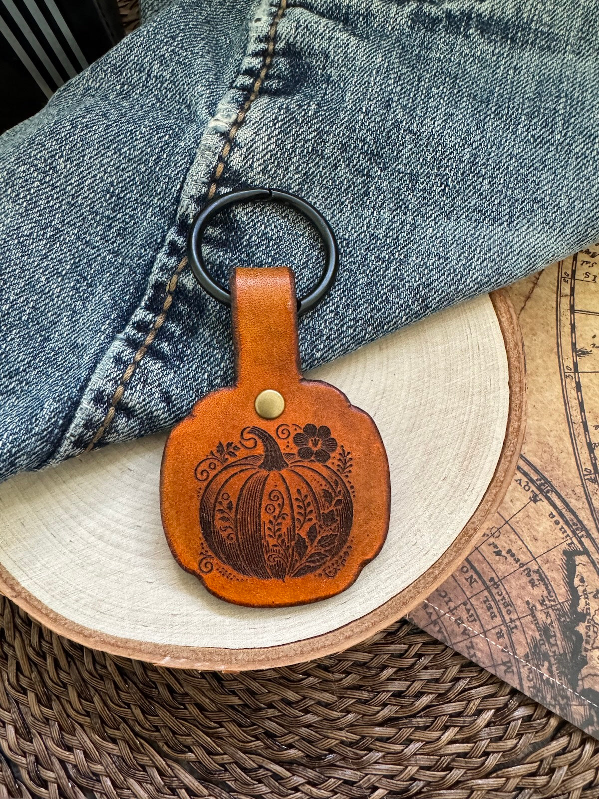 Pumpkin Leather Keychain