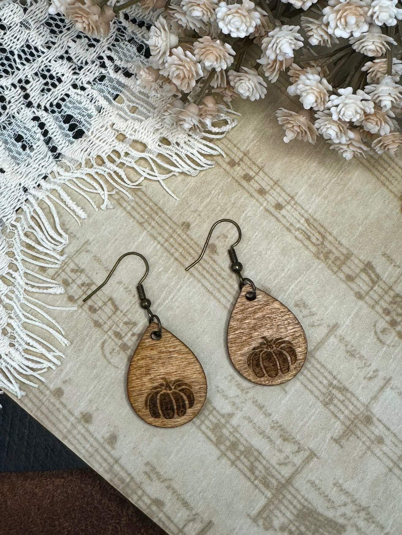 Pumpkin Teardrop Wooden Earrings