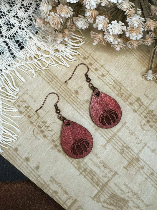 Pumpkin Teardrop Wooden Earrings