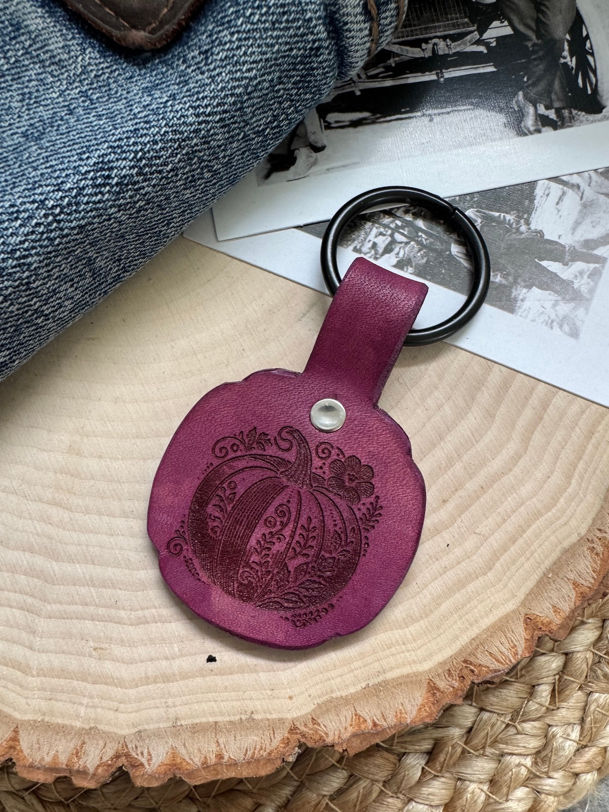 Pumpkin Leather Keychain