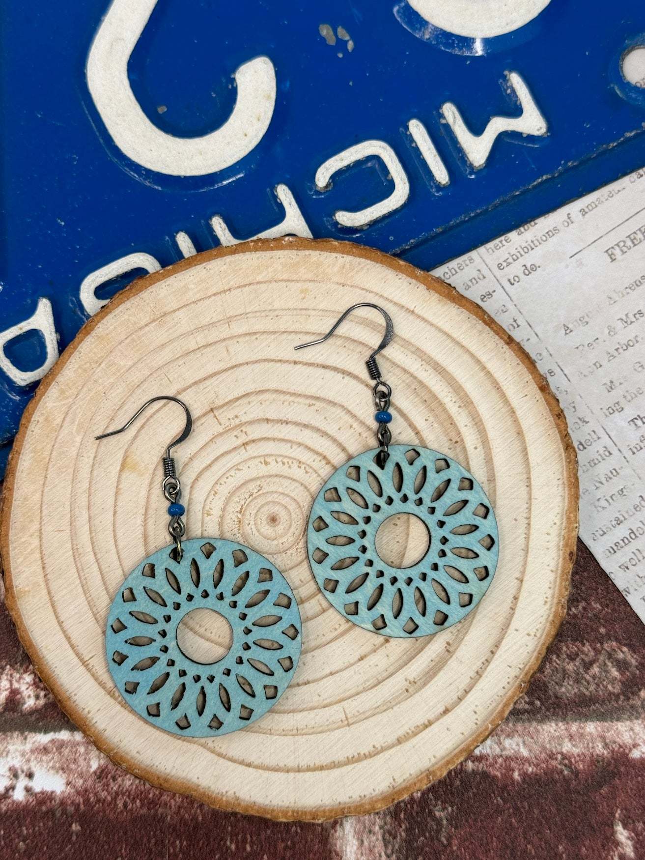 Radial Ellipse Wooden Earrings