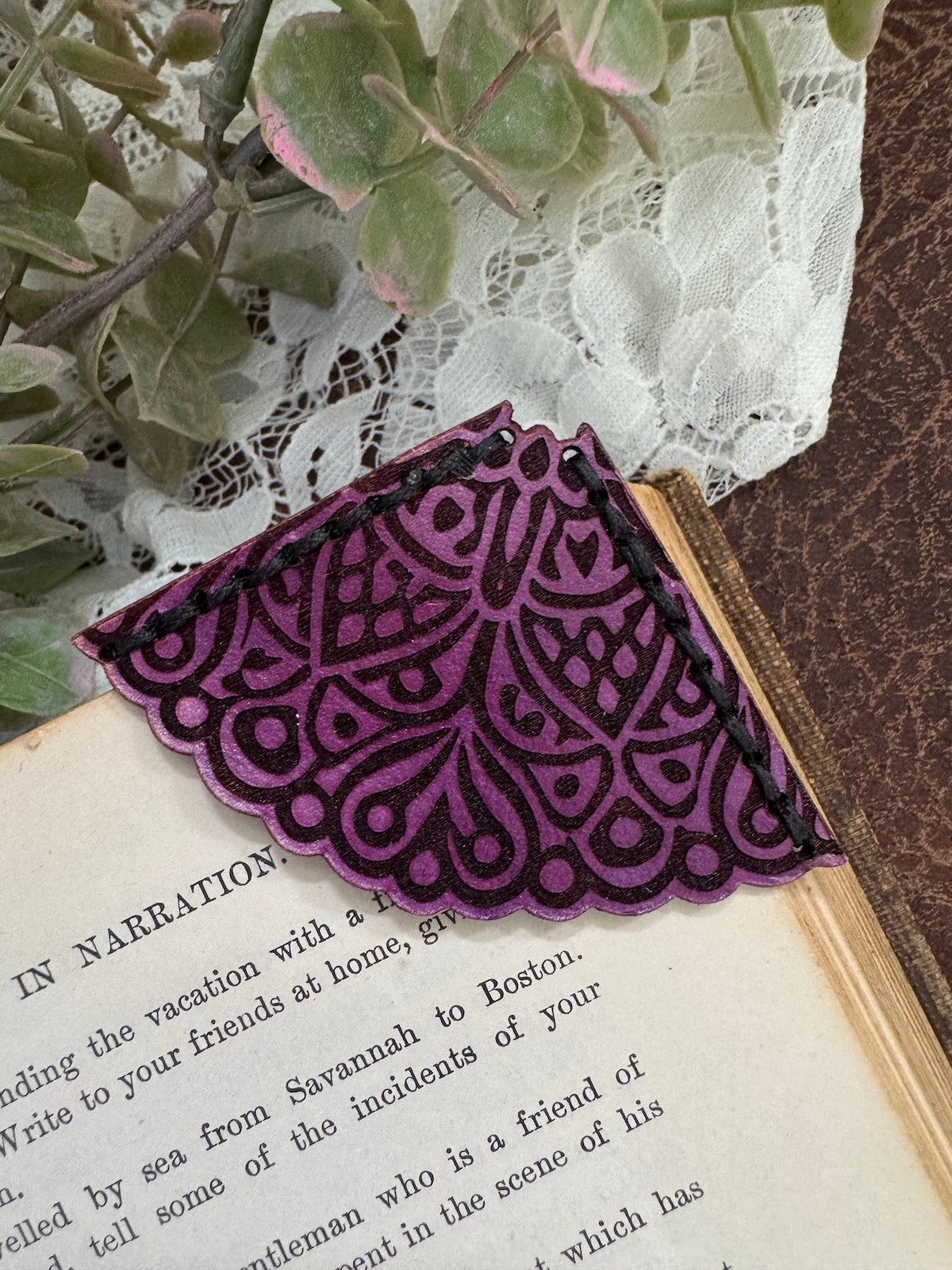 Radial Lace Leather Bookmark