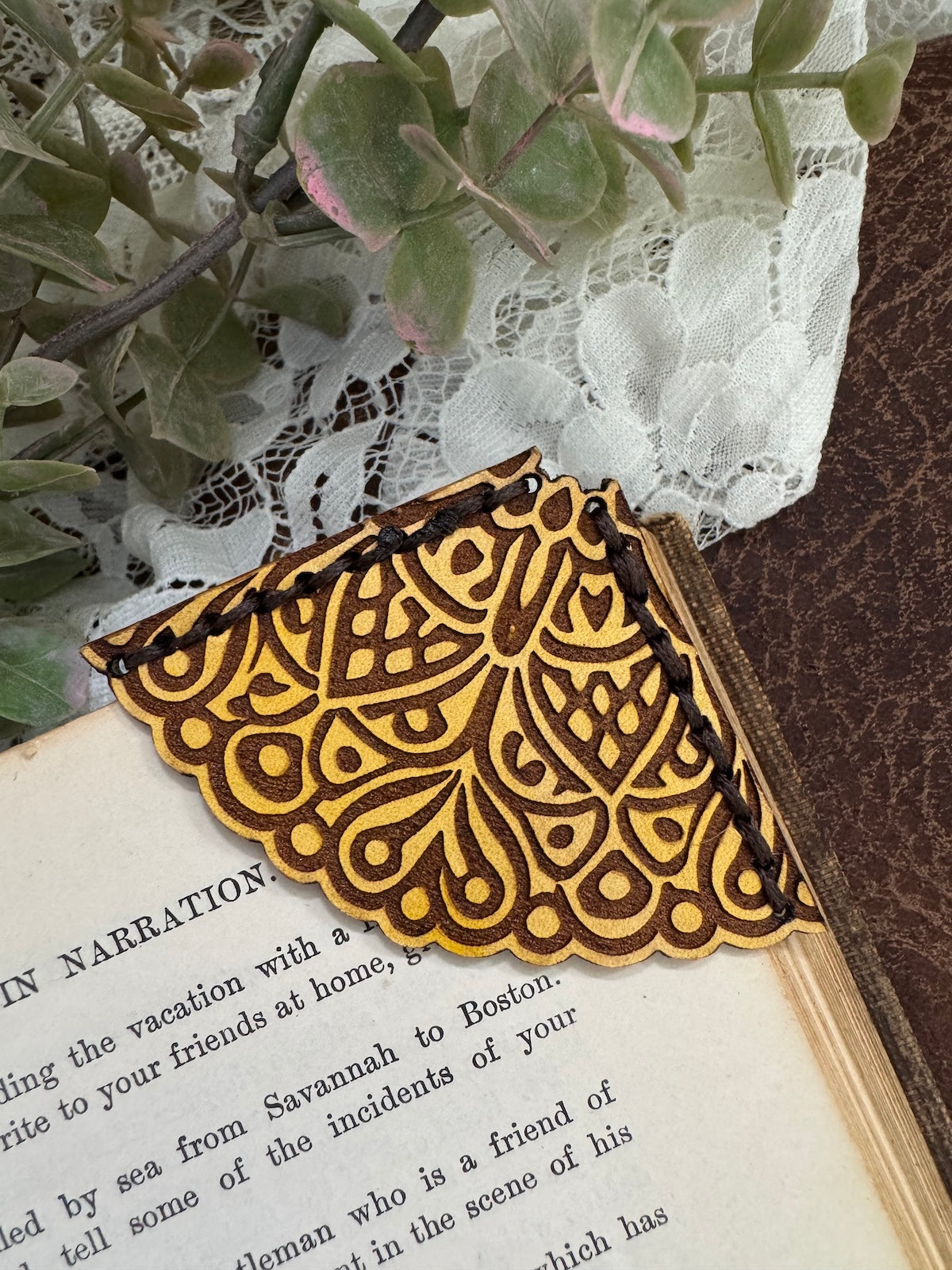 Radial Lace Leather Bookmark