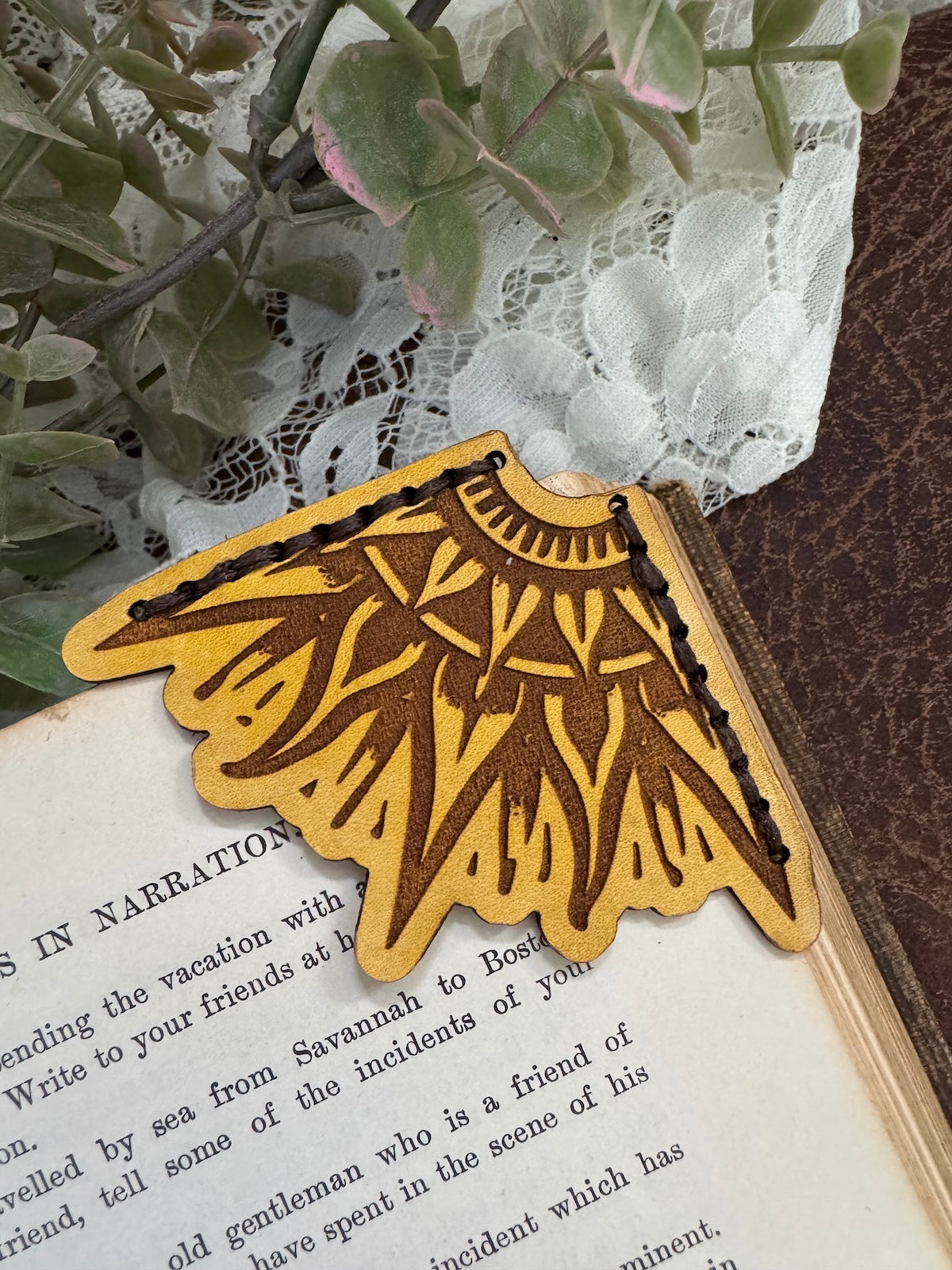 Radial Sun Design Leather Bookmark