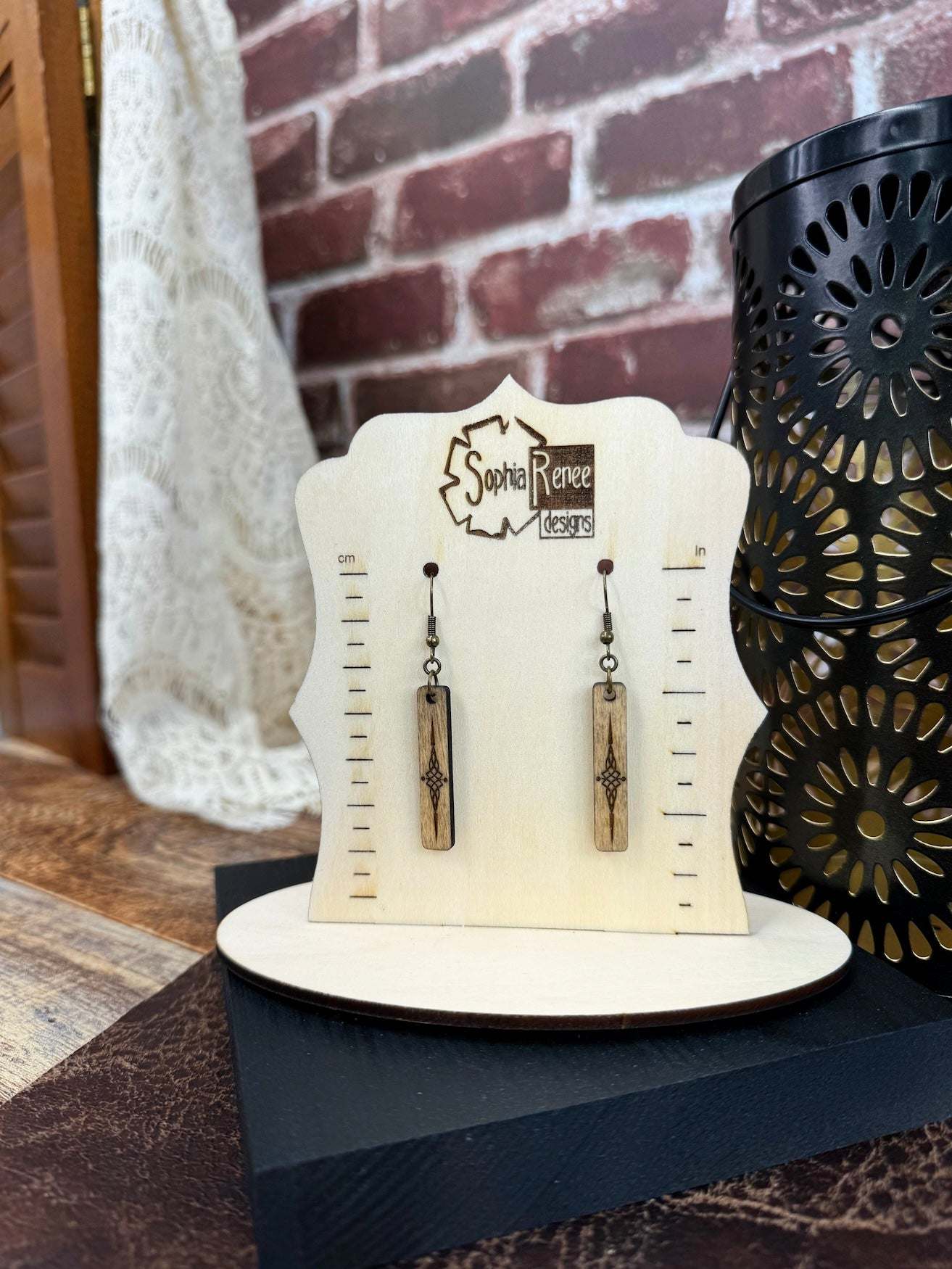 Rectangular Celtic Wooden Earrings