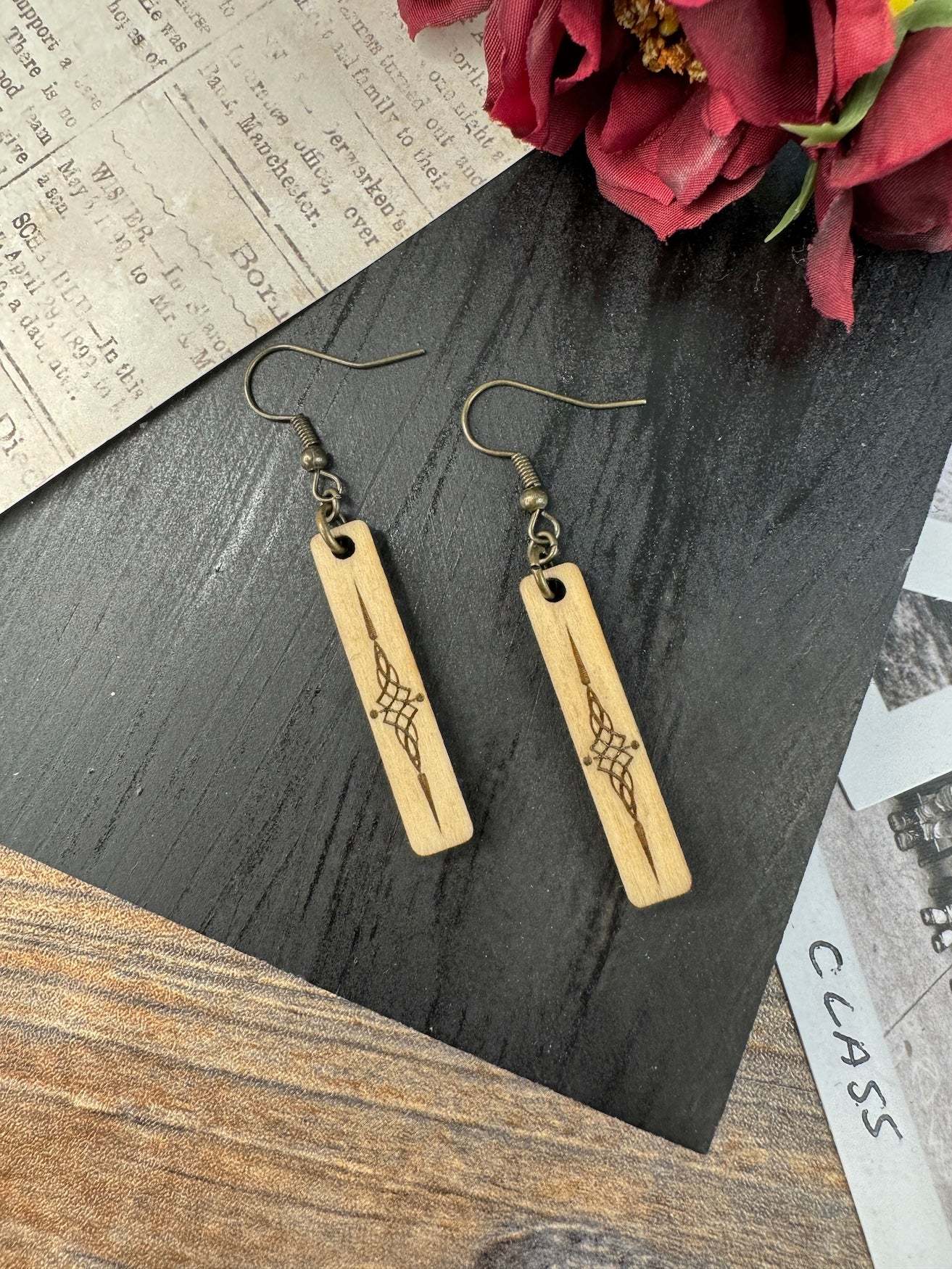 Rectangular Celtic Wooden Earrings