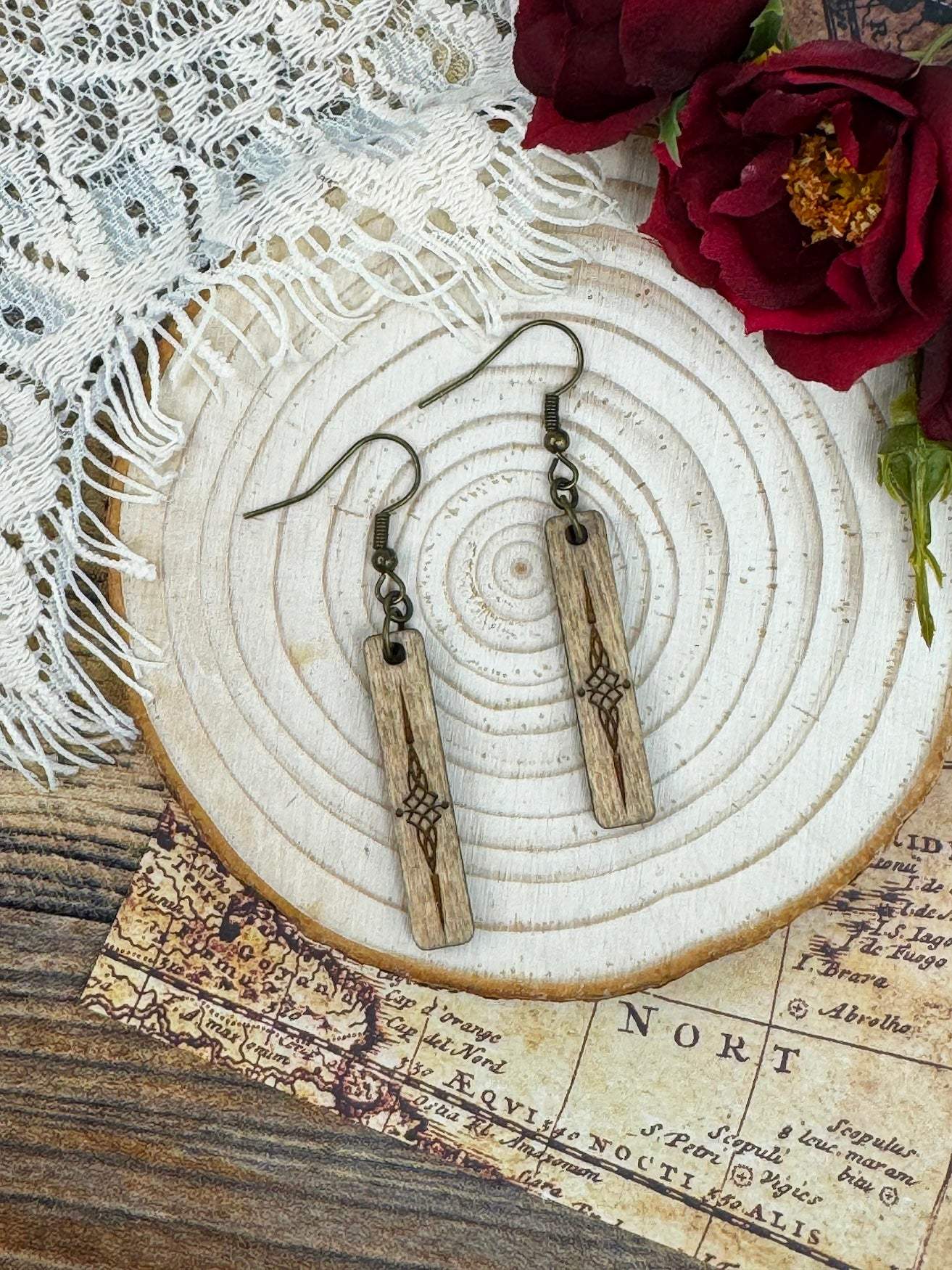 Rectangular Celtic Wooden Earrings