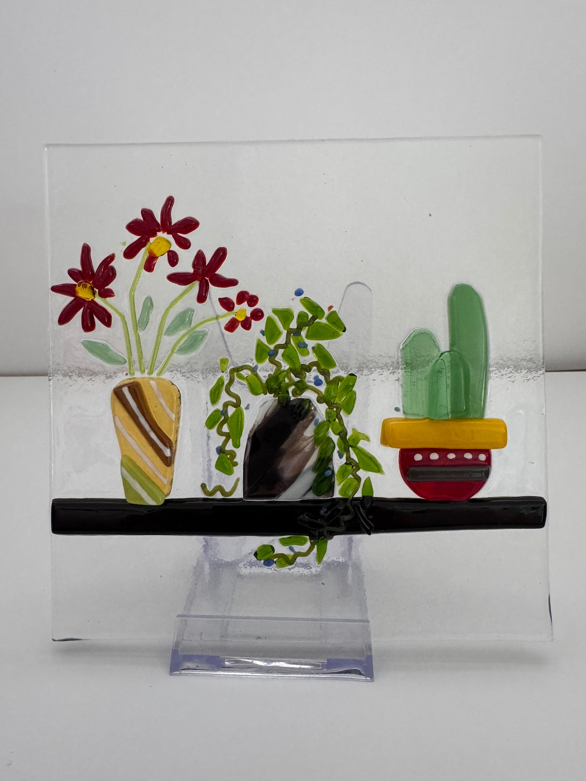 Fused Glass Shelf Garden Sun Catcher – 6x6" Handmade Wall Art