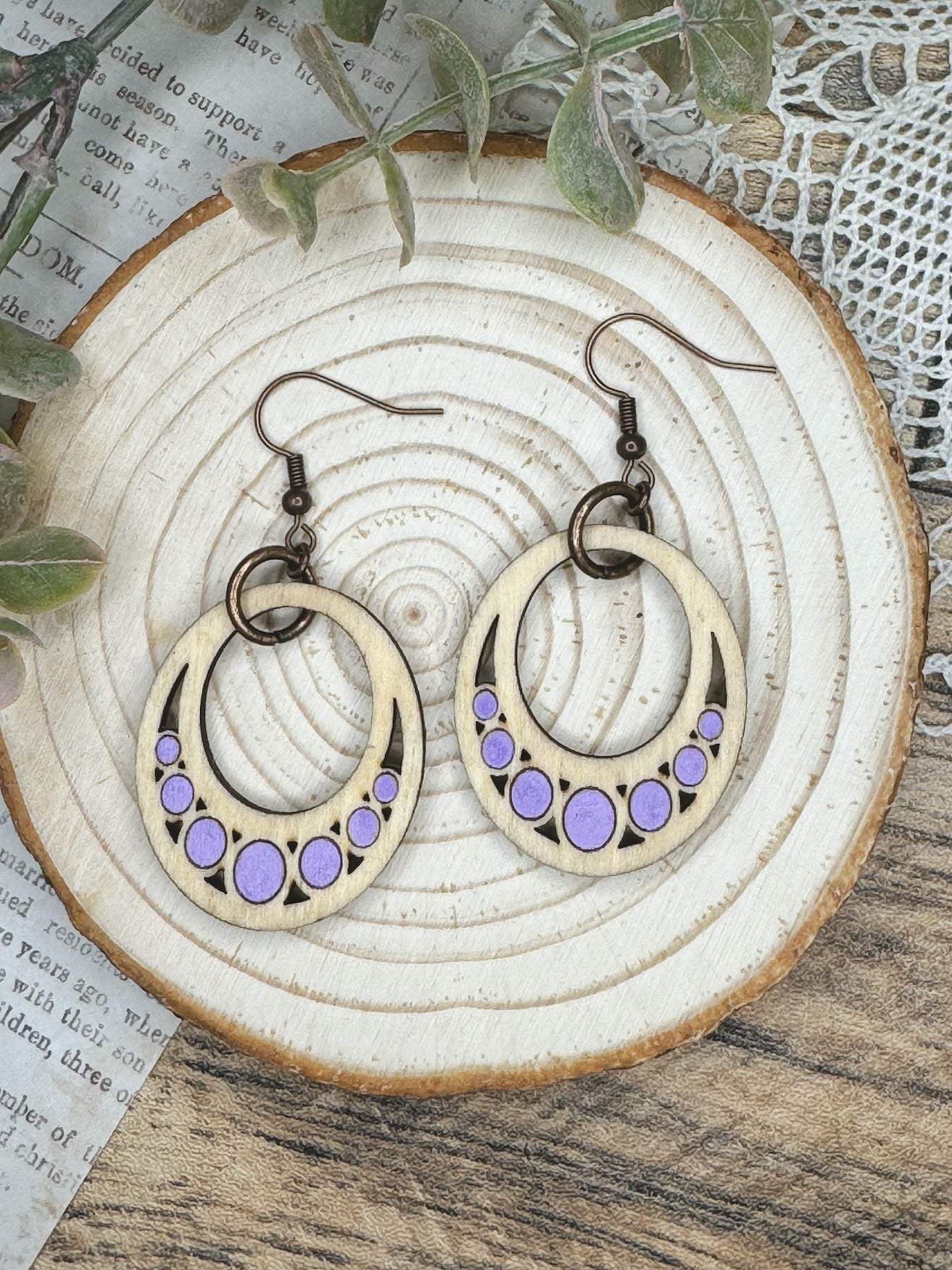 Retro 20s Oval Wooden Earrings