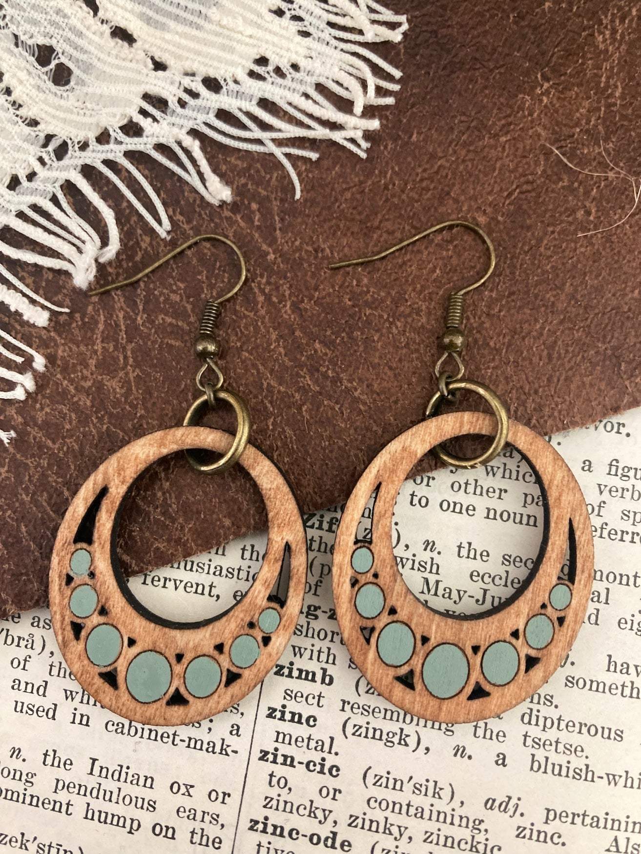 Retro 20s Oval Wooden Earrings