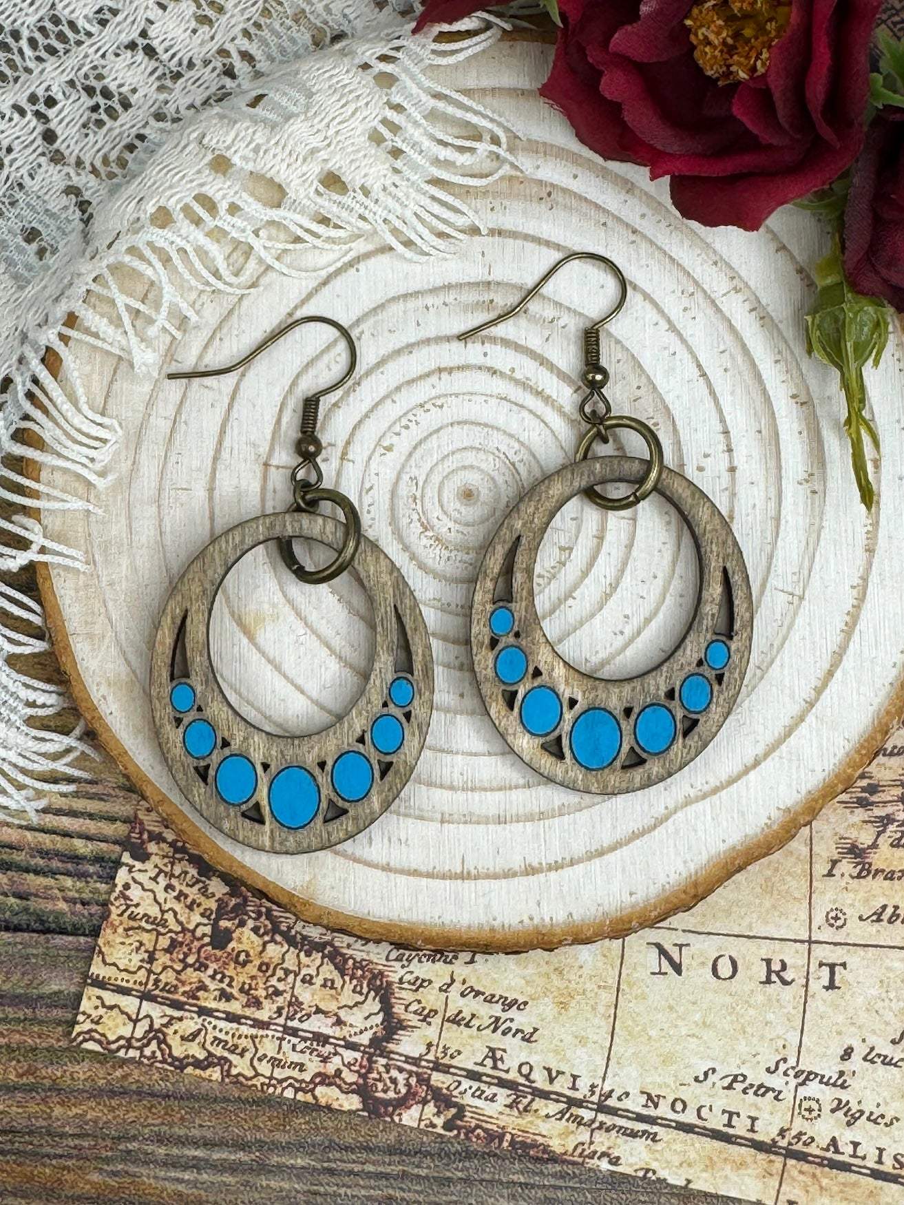 Retro 20s Oval Wooden Earrings