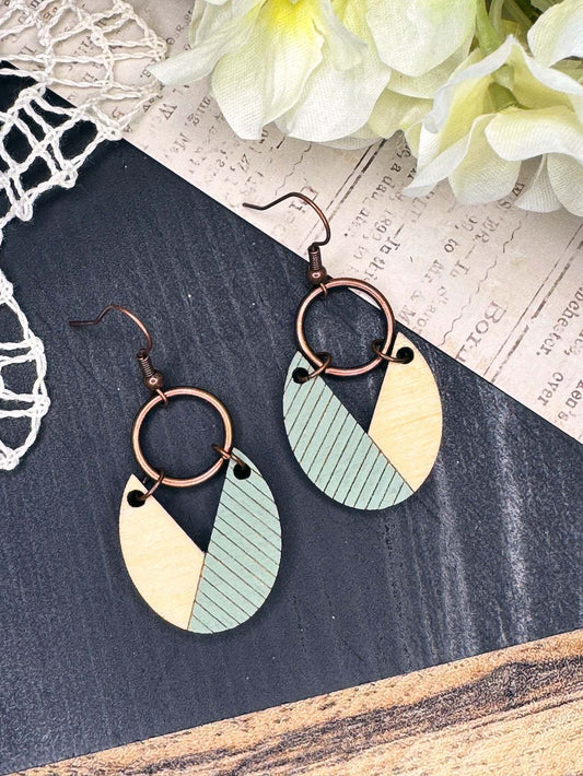 Split Stripe Oval Wooden Earrings