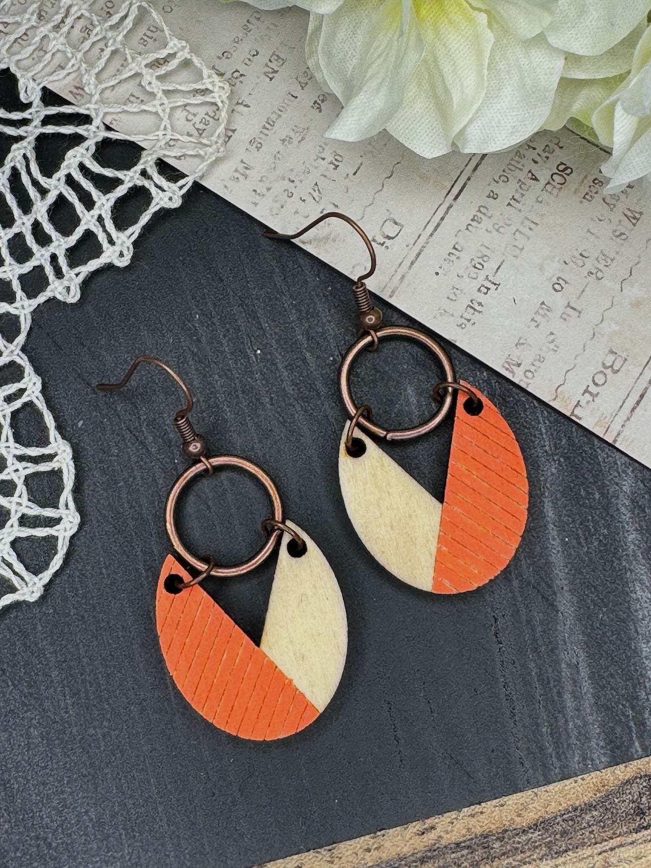 Split Stripe Oval Wooden Earrings