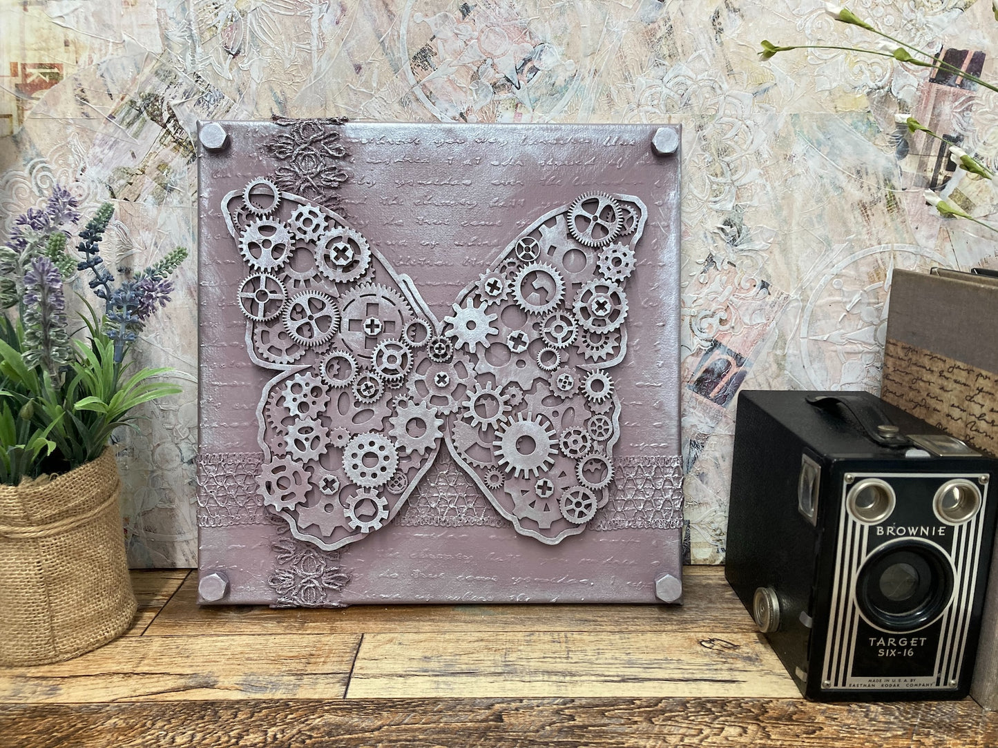 Steampunk Butterfly in Dusty Mauve