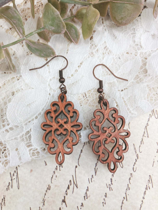 Symmetrical Fleur-de-lis Wooden Earrings