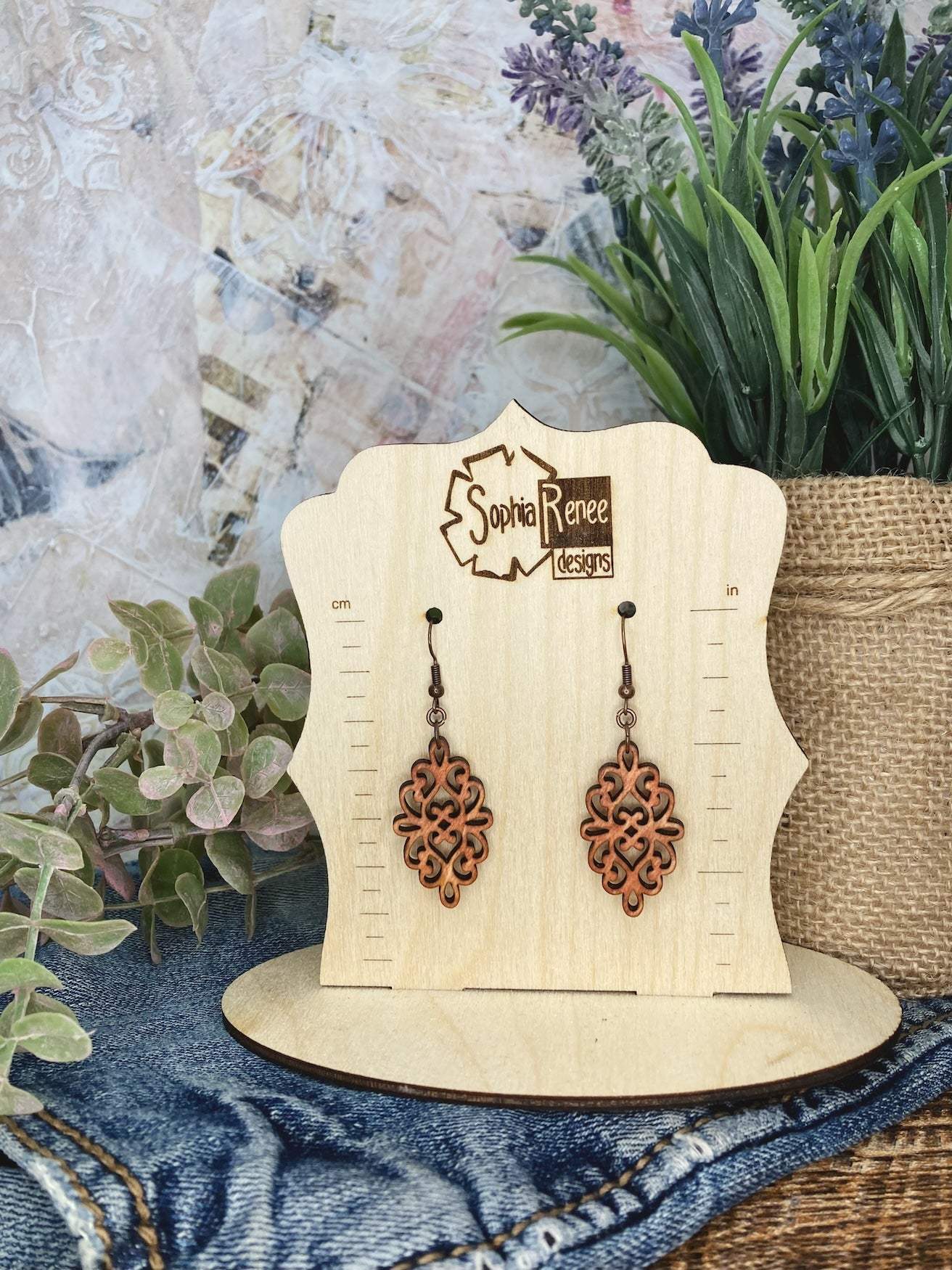 Symmetrical Fleur-de-lis Wooden Earring