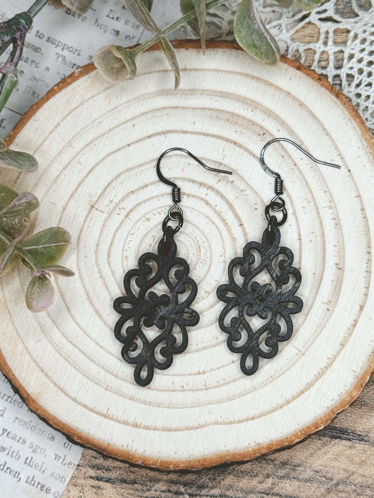 Symmetrical Fleur-de-lis Wooden Earring