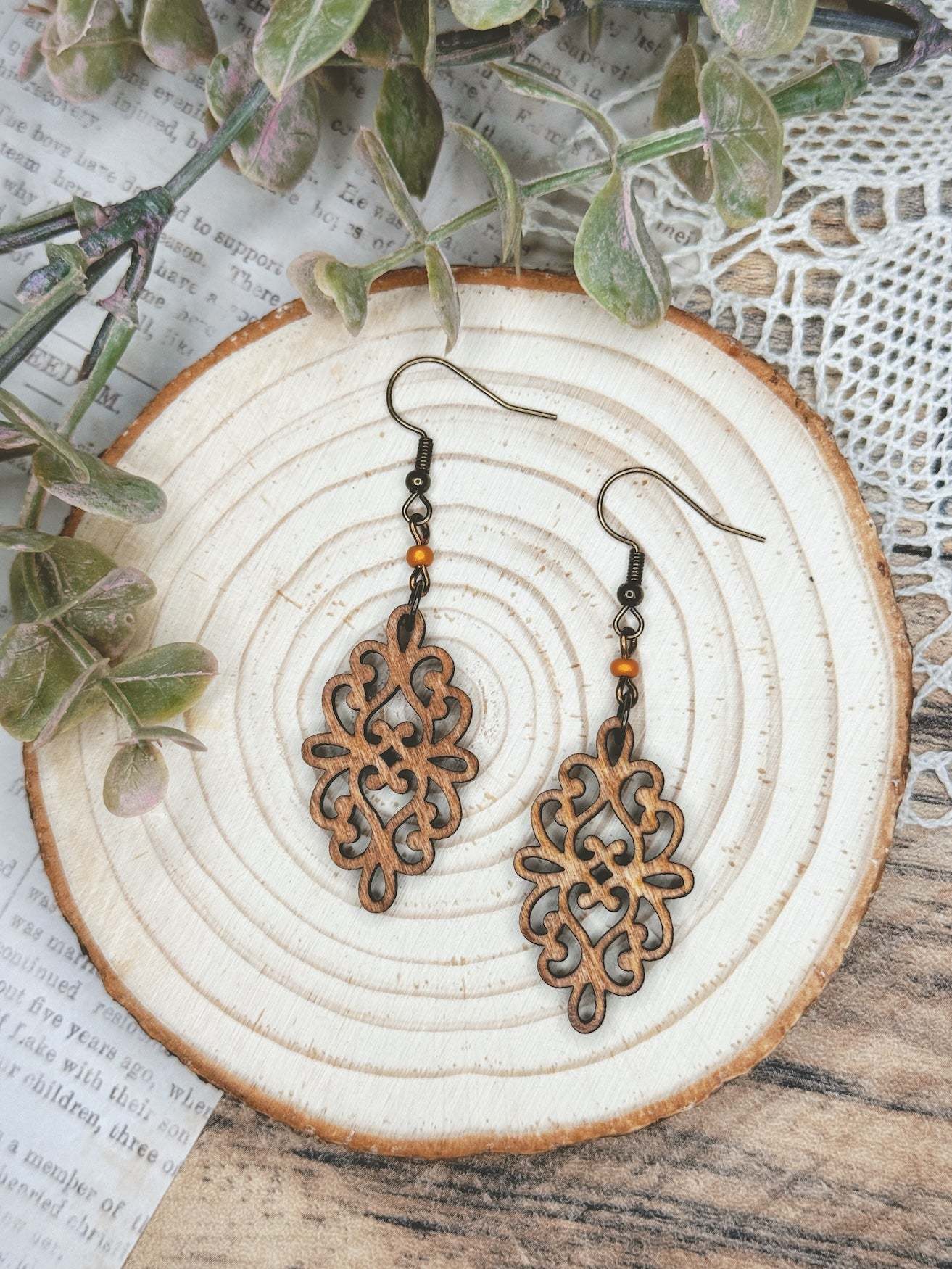 Symmetrical Fleur-de-lis Wooden Earring