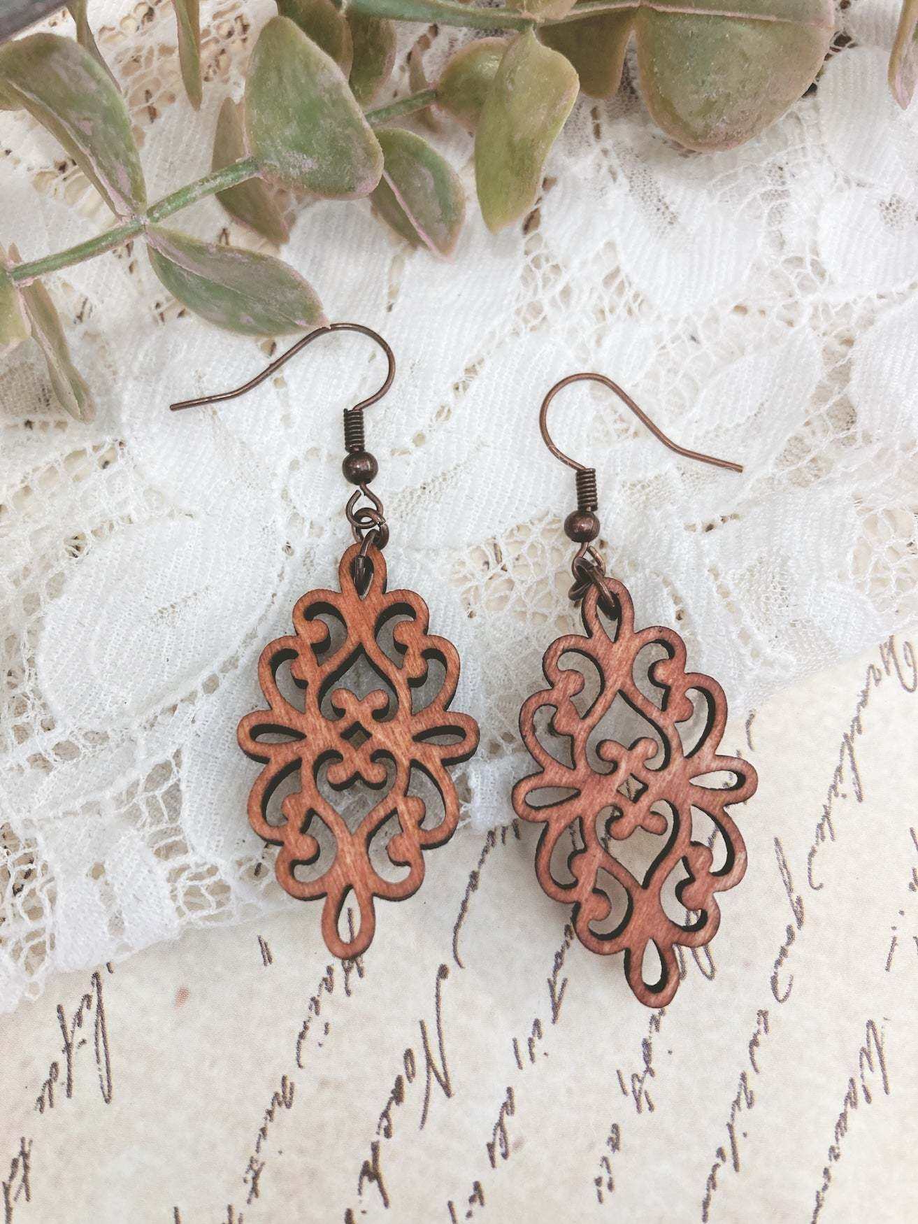 Symmetrical Fleur-de-lis Wooden Earring