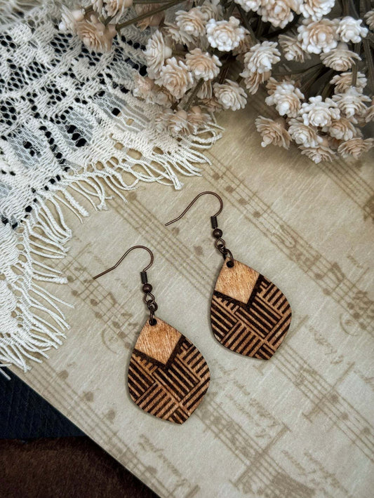 Pointed Teardrop Tile Wooden Earrings
