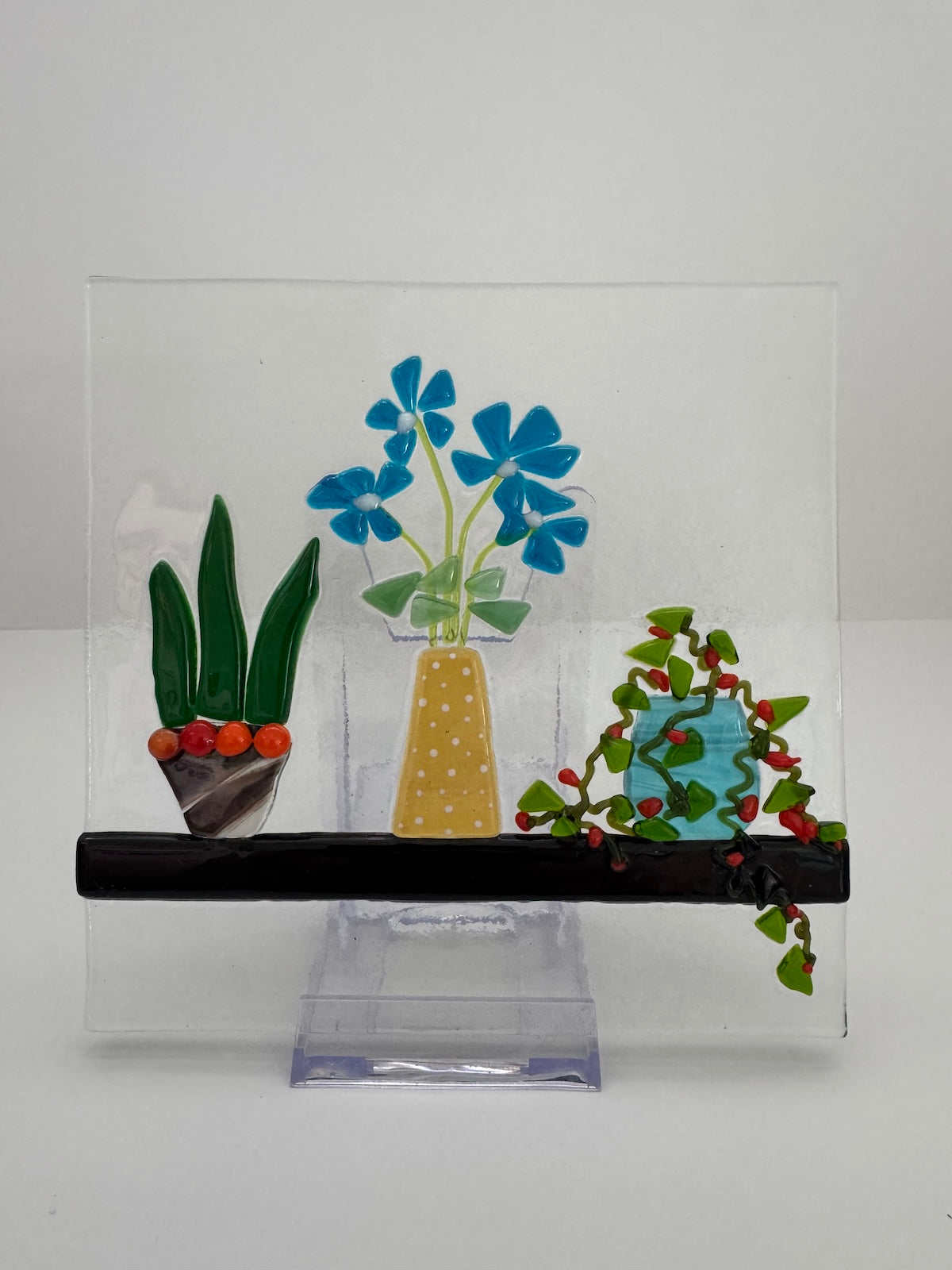 Fused Glass Shelf Garden Sun Catcher – 6x6" Handmade Wall Art