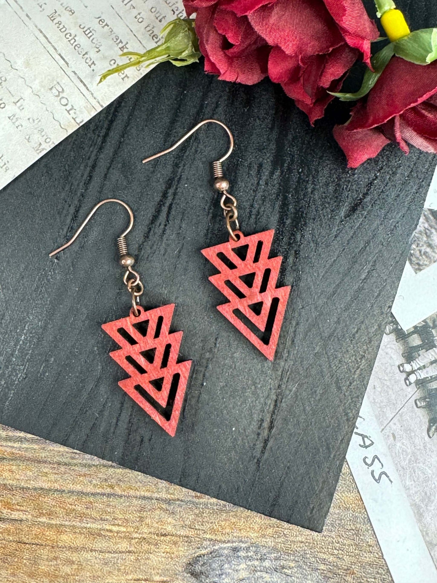 Triple Triangle Wooden Earrings