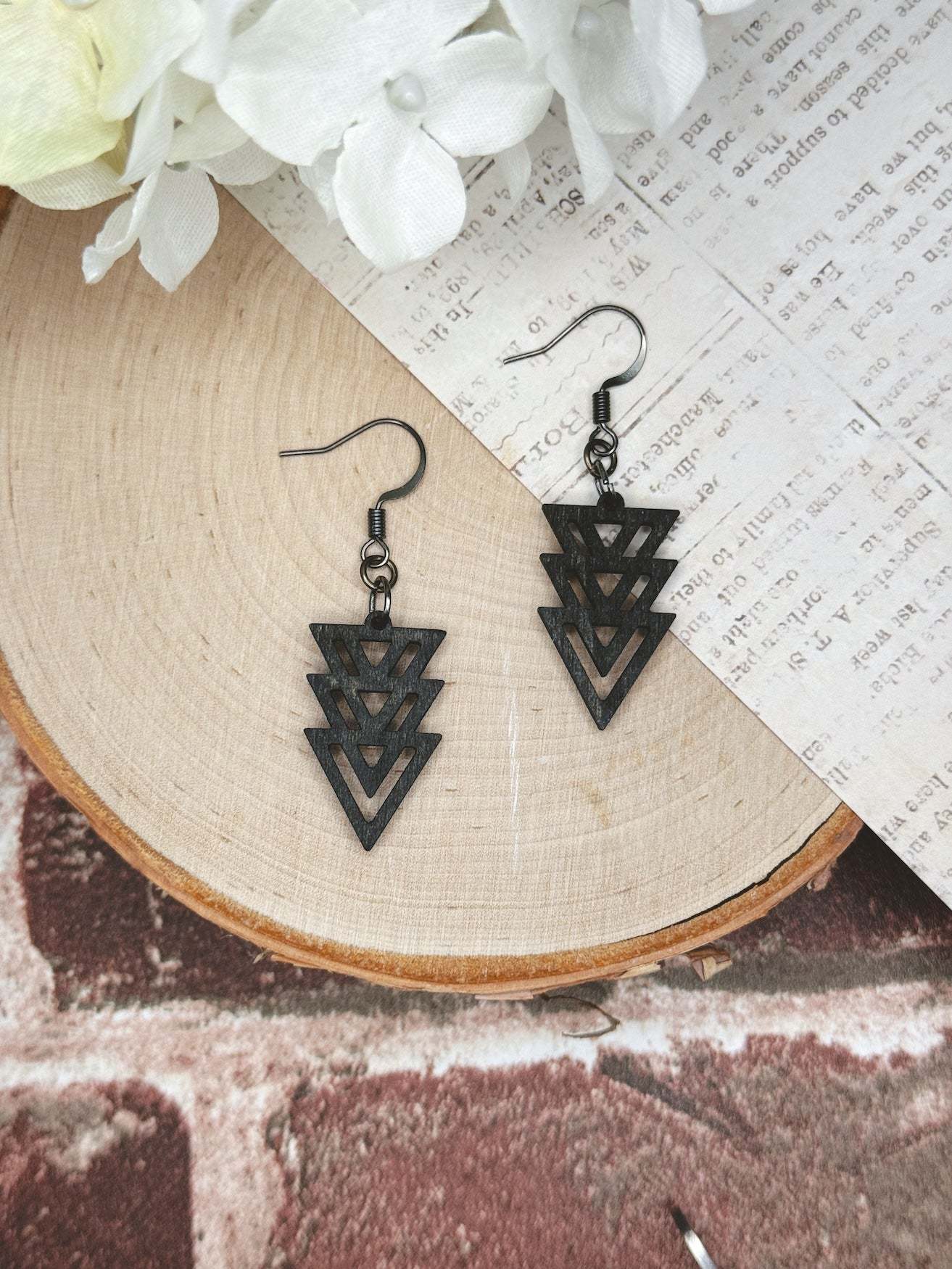 Triple Triangle Wooden Earrings