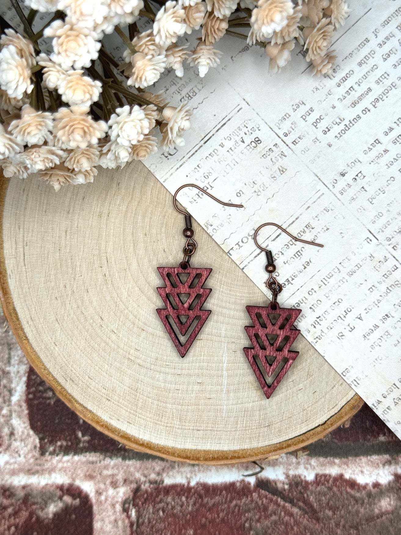 Triple Triangle Wooden Earrings