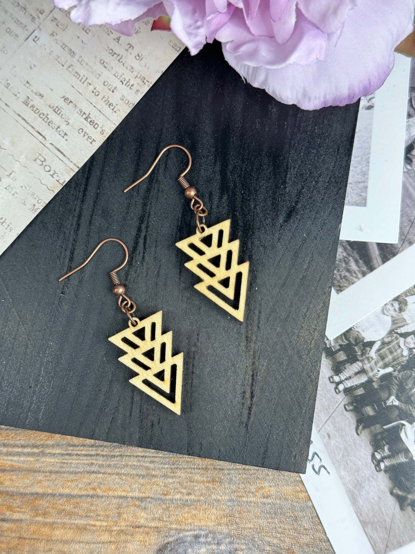 Triple Triangle Wooden Earrings