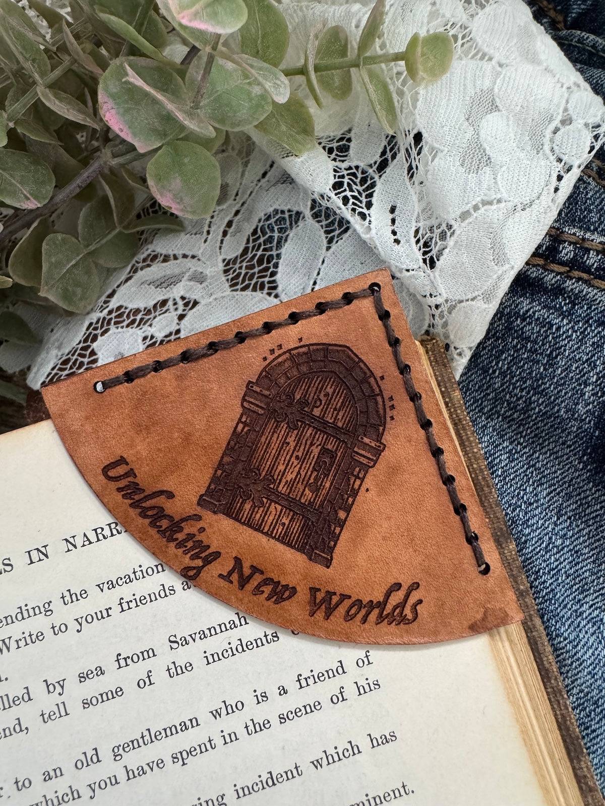 Unlocking New Worlds Leather Bookmark - Castle Door
