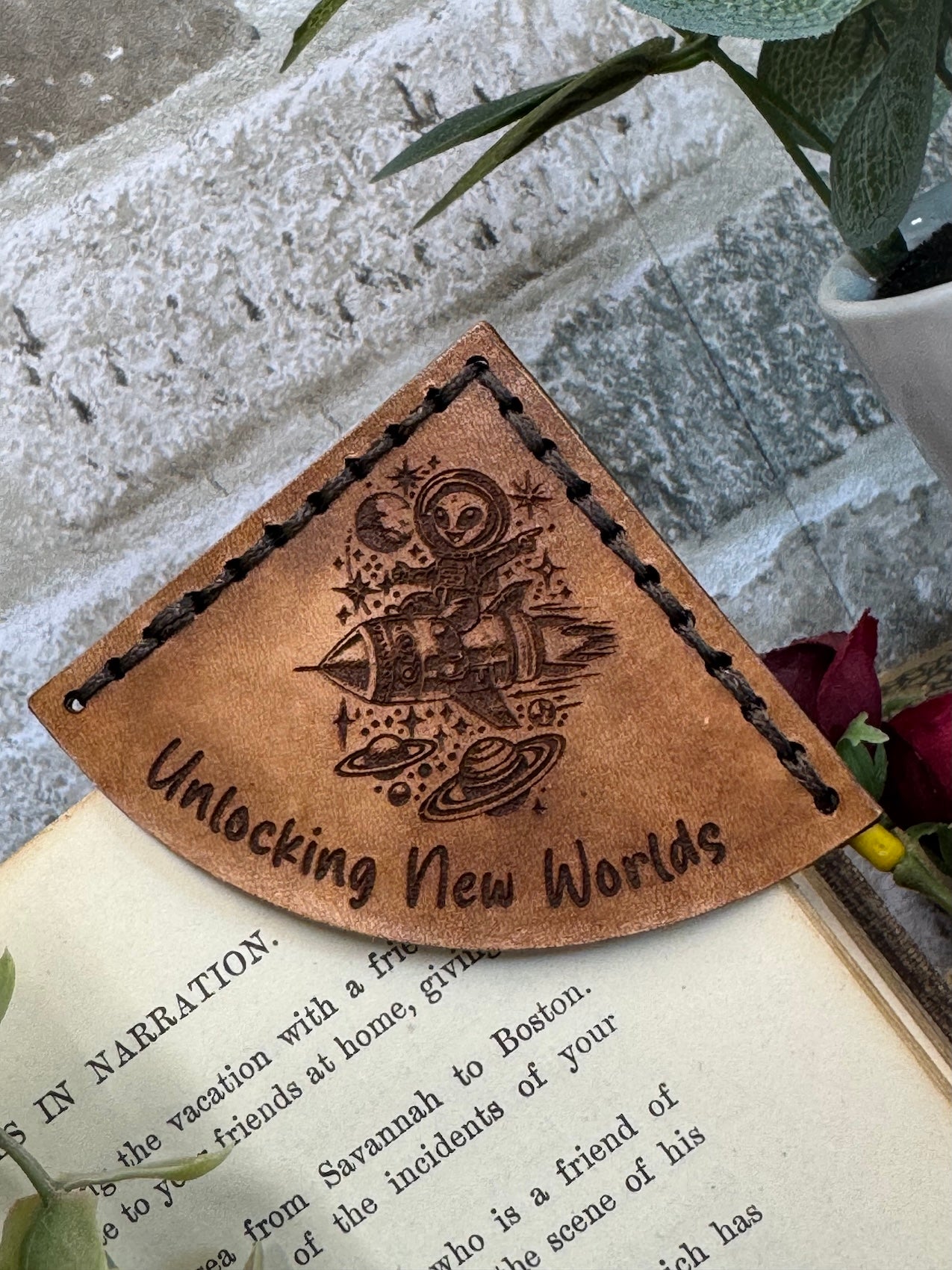 Unlocking New Worlds Leather Bookmark - Alien