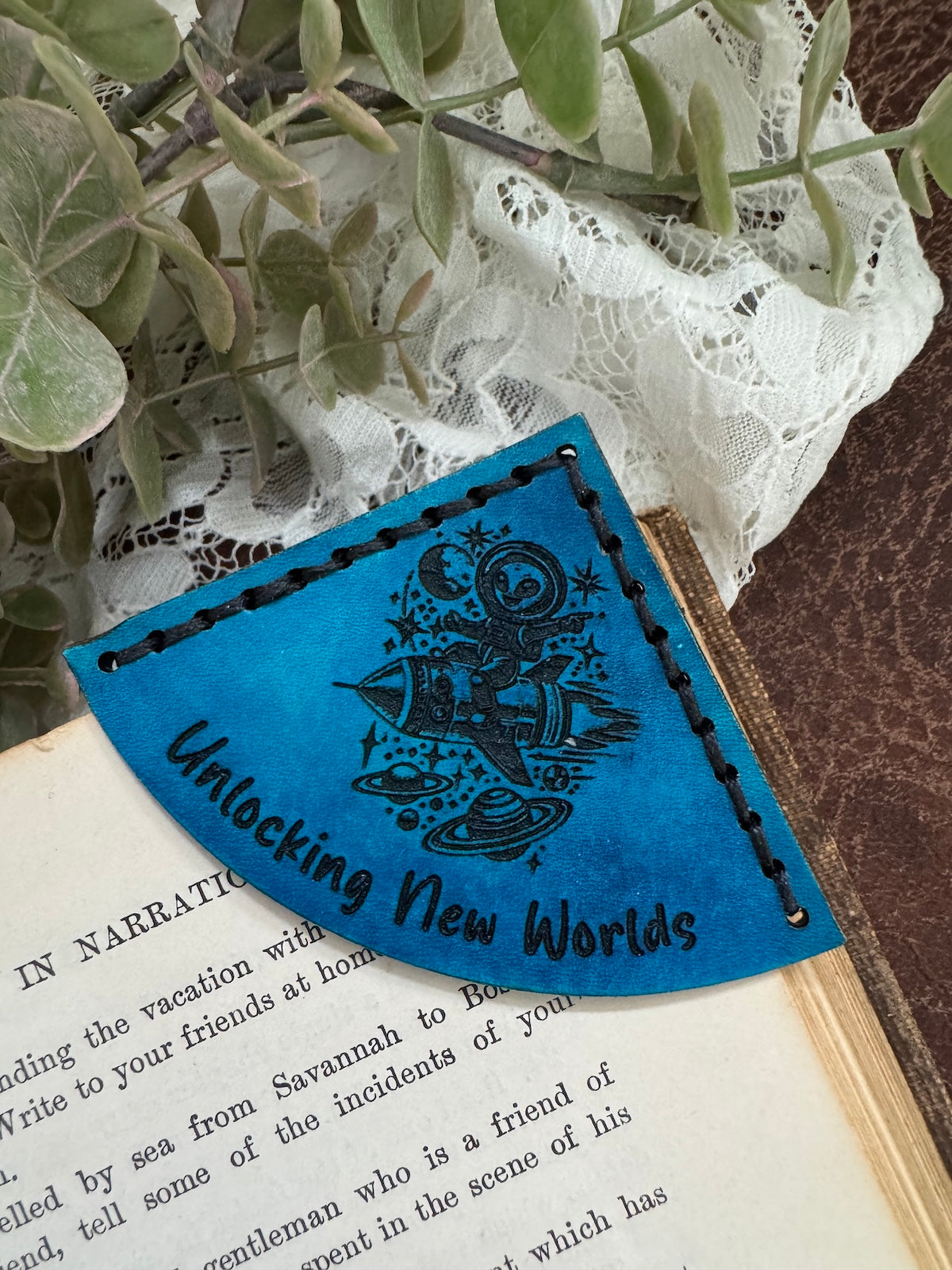 Unlocking New Worlds Leather Bookmark - Alien