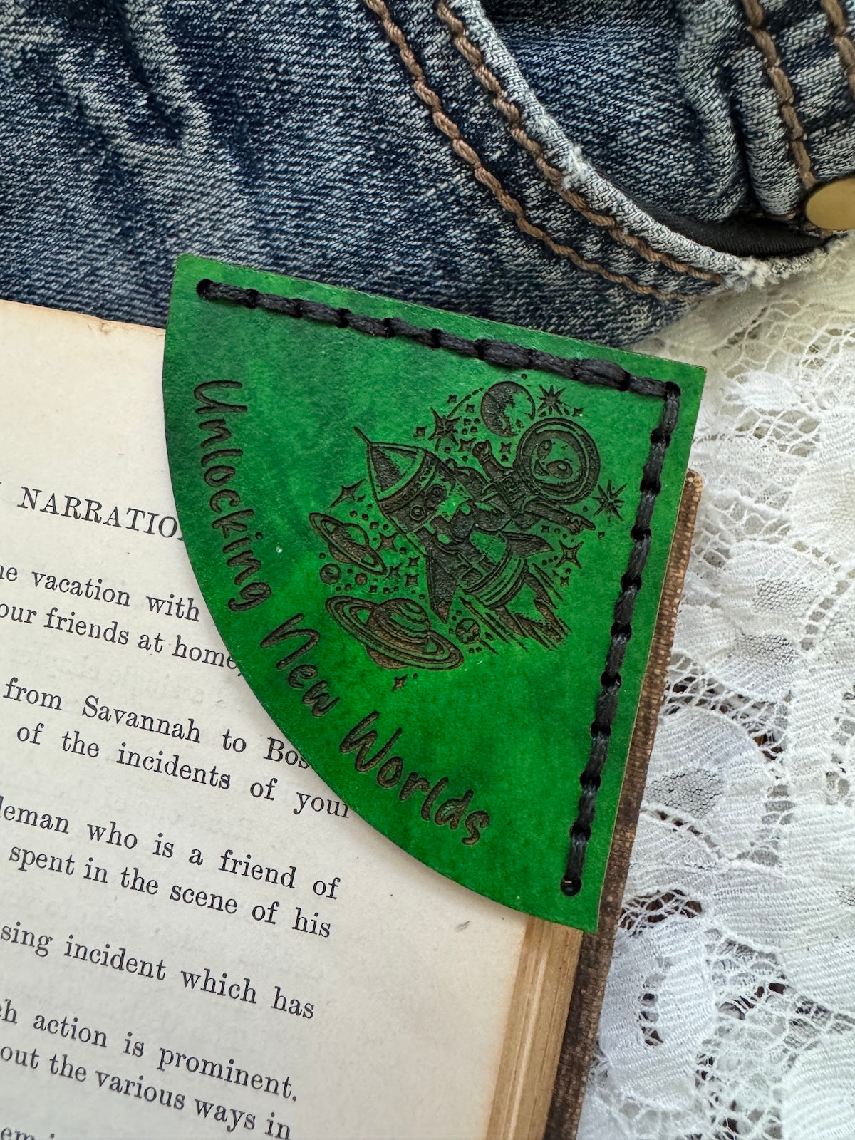 Unlocking New Worlds Leather Bookmark - Alien