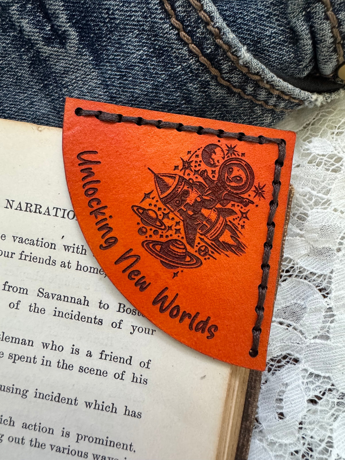 Unlocking New Worlds Leather Bookmark - Alien