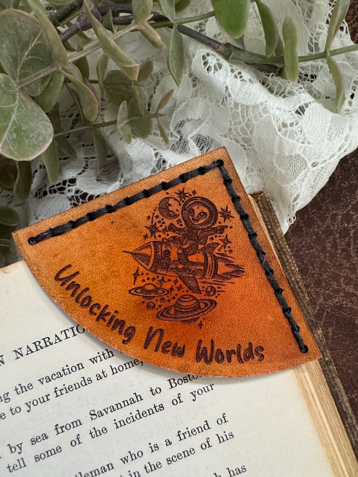 Unlocking New Worlds Leather Bookmark - Alien