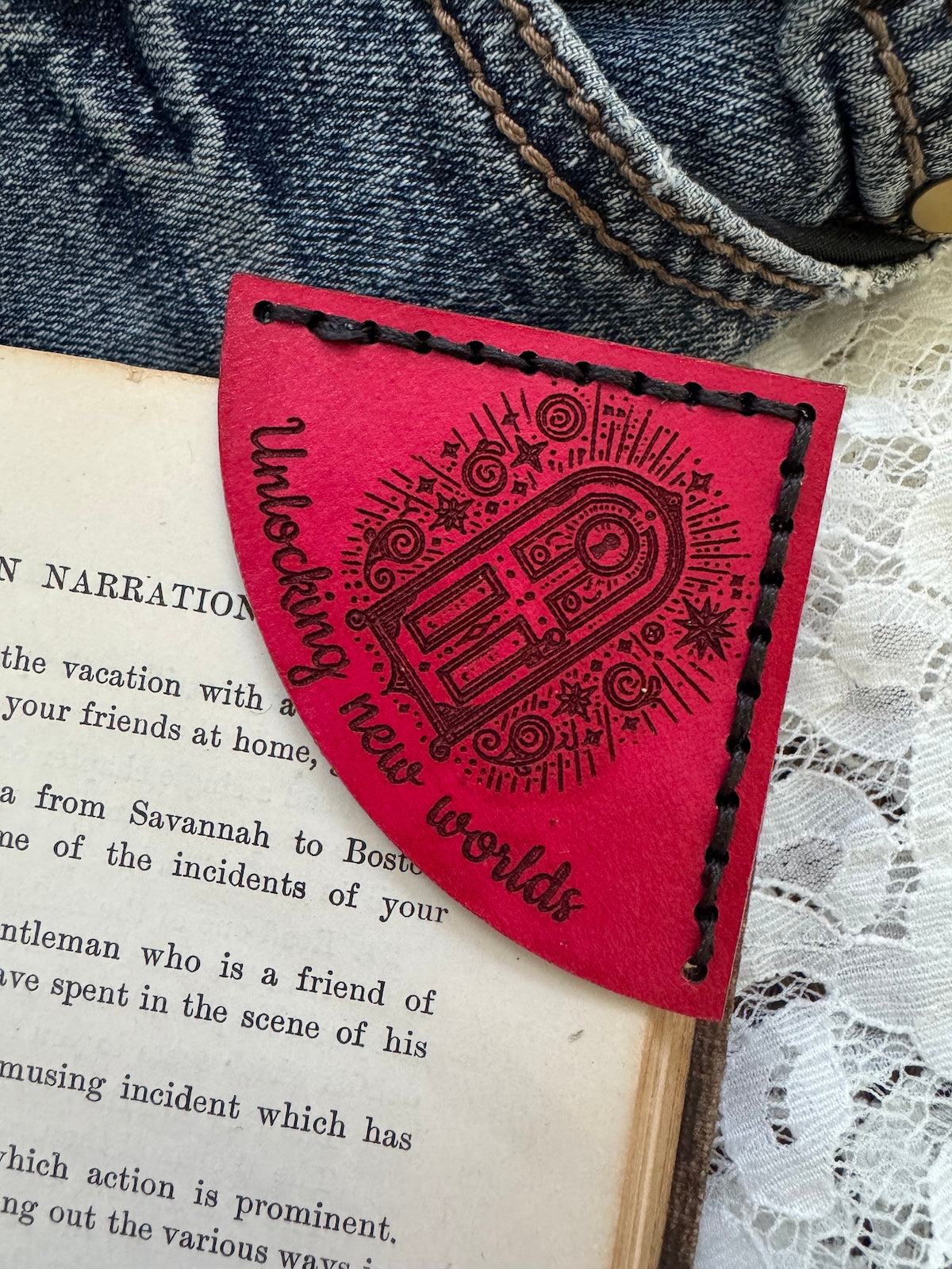 Unlocking New Worlds Leather Bookmark - Magical Door