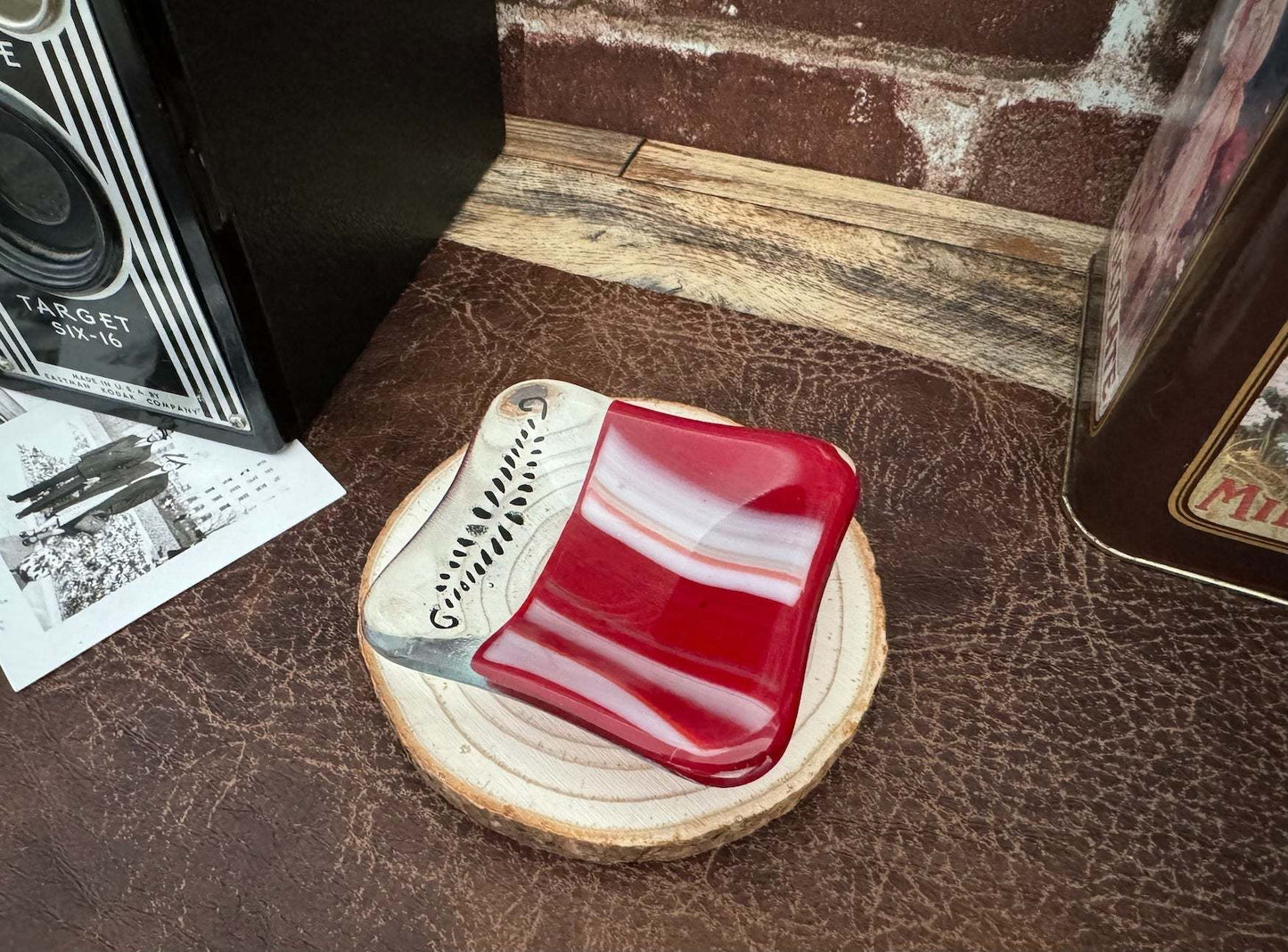 Vibrant Red Striped Bowl - Fused Glass Art