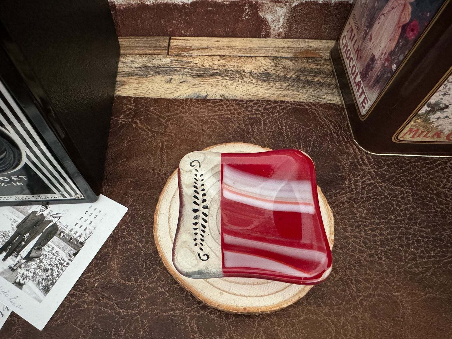 Fused Glass Art  |  Vibrant Red Striped Bowl  |  Sophia Renee Designs