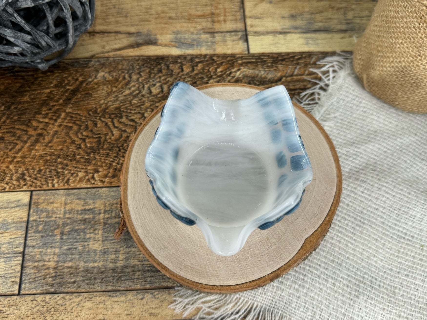 Fused Glass White Lake House Tea Light Votive #2
