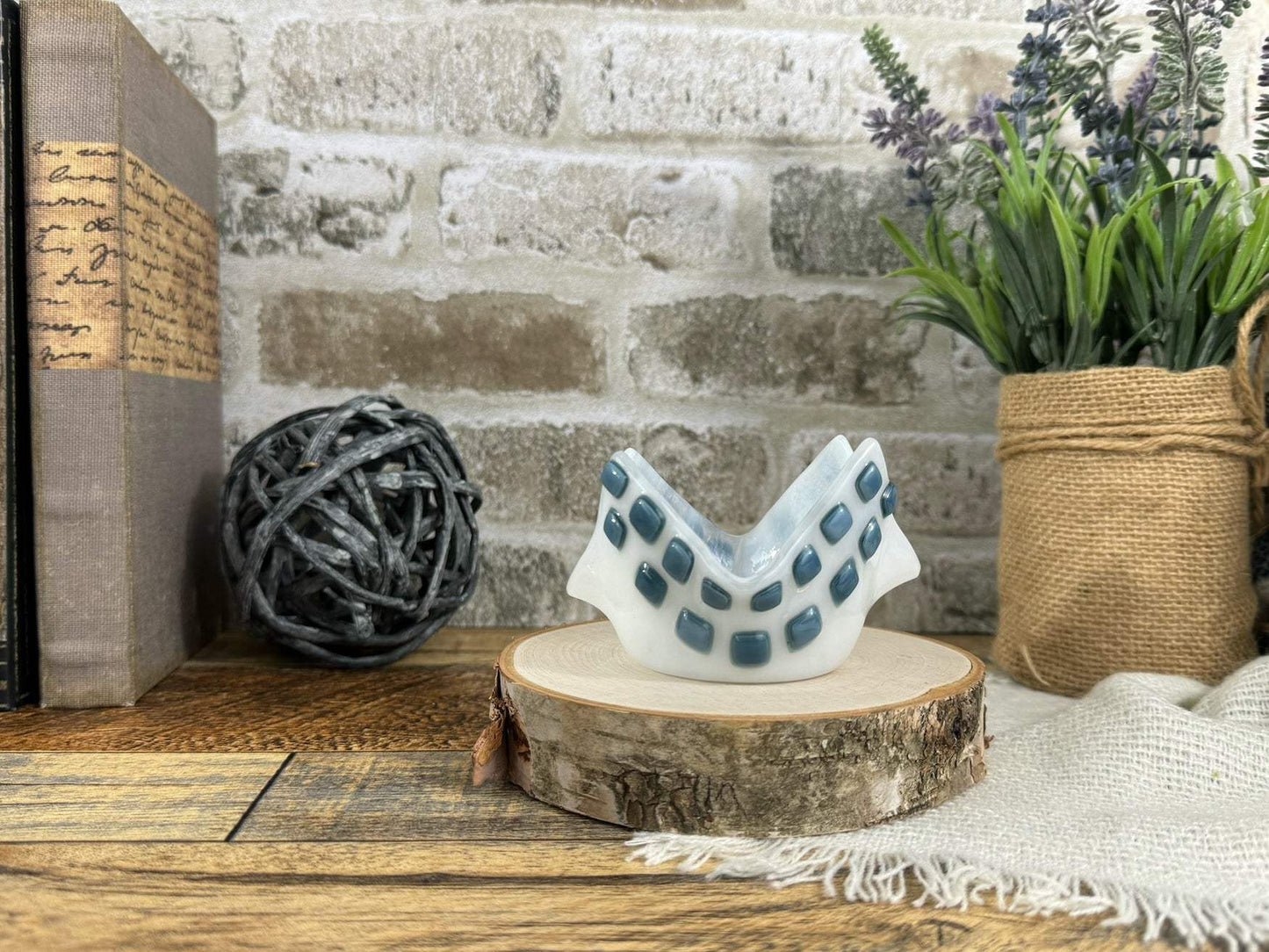 Fused Glass White Lake House Tea Light Votive #2