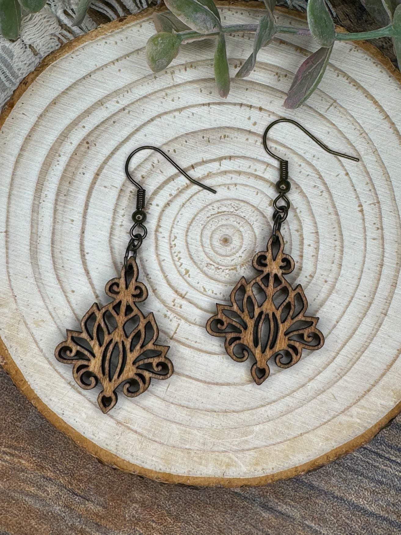 Victorian Lace Wooden Earrings