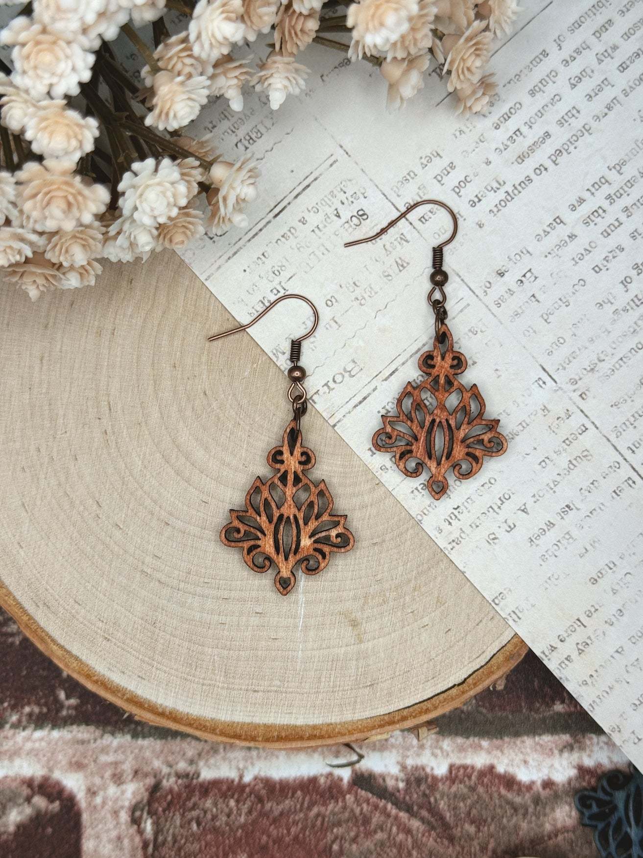 Victorian Lace Wooden Earrings