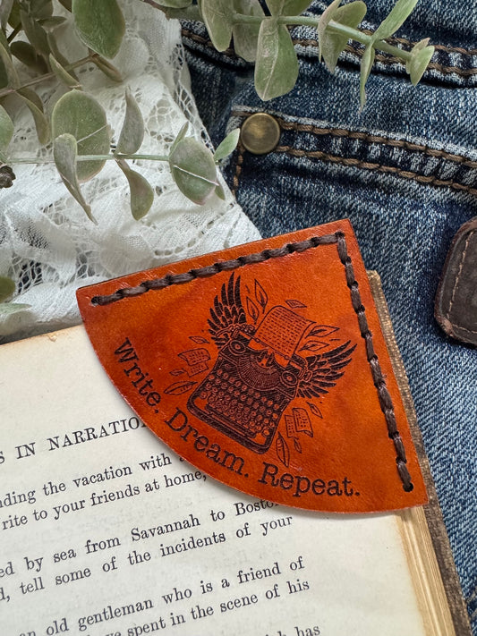 Write. Dream. Repeat. Leather Bookmark