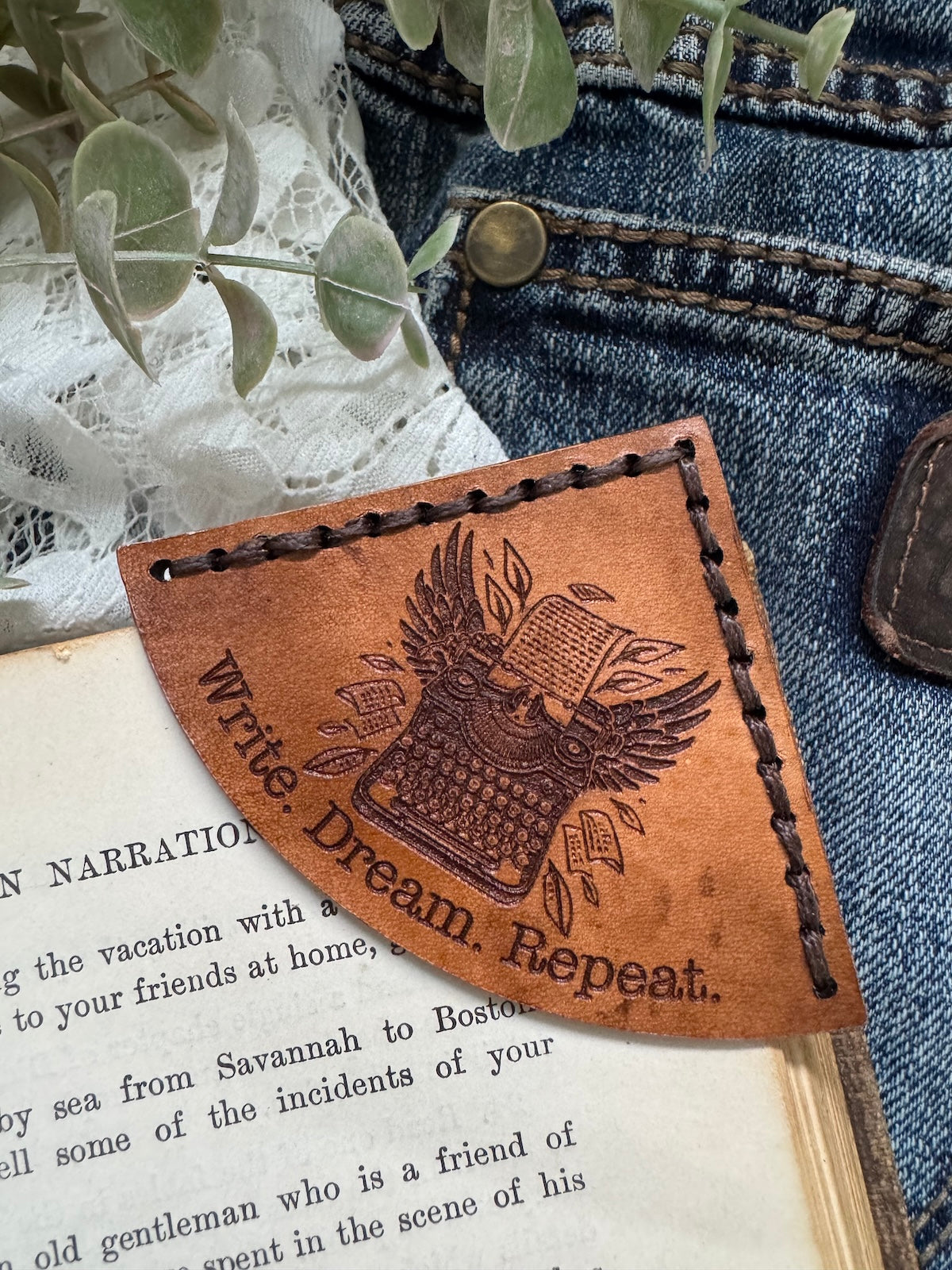 Write. Dream. Repeat. Leather Bookmark