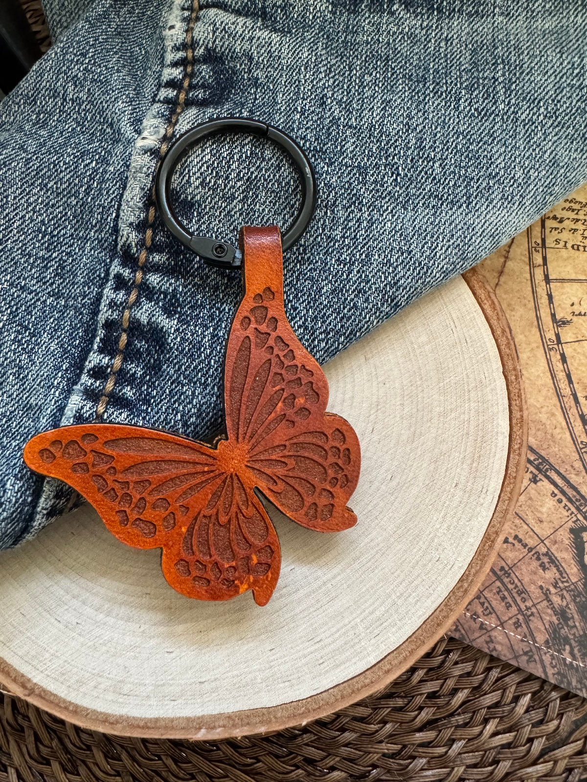 Butterfly Leather Keychain